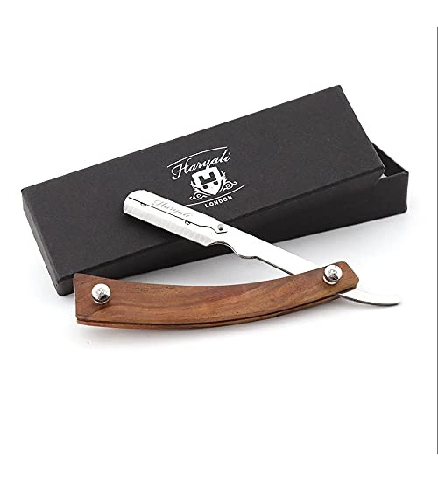 Wooden Razor Professional Safety Razor Straight Razor Shaving Razor Mustache and Beard with Leather Travel Case