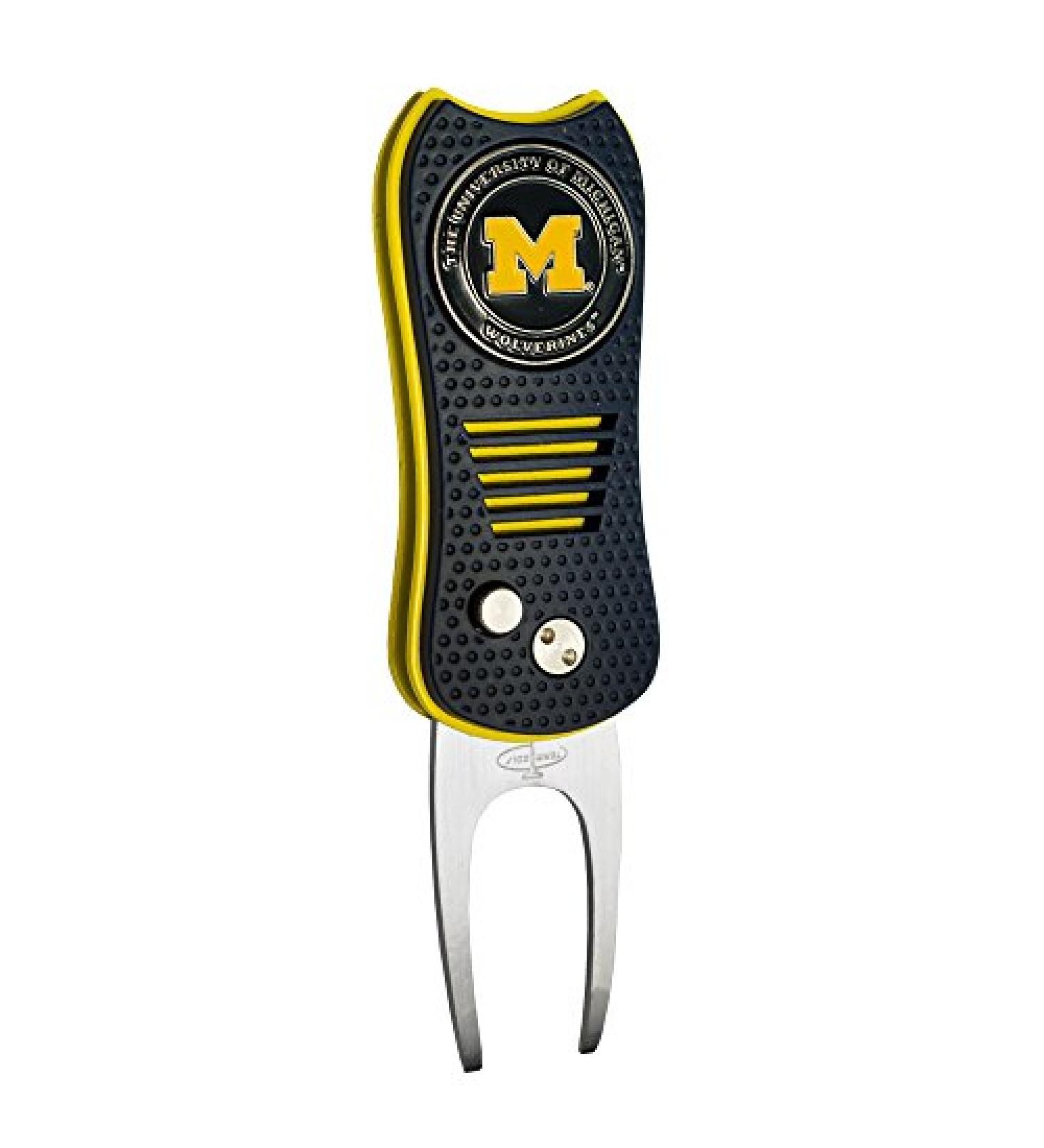 Team Golf NCAA Switchblade Divot Tool with Double-Sided Magnetic Ball Marker- Features Patented Single Prong Design- Causes Less Damage to Greens- Switchblade Mechanism Michigan Wolverines One Size Multi Team Colors