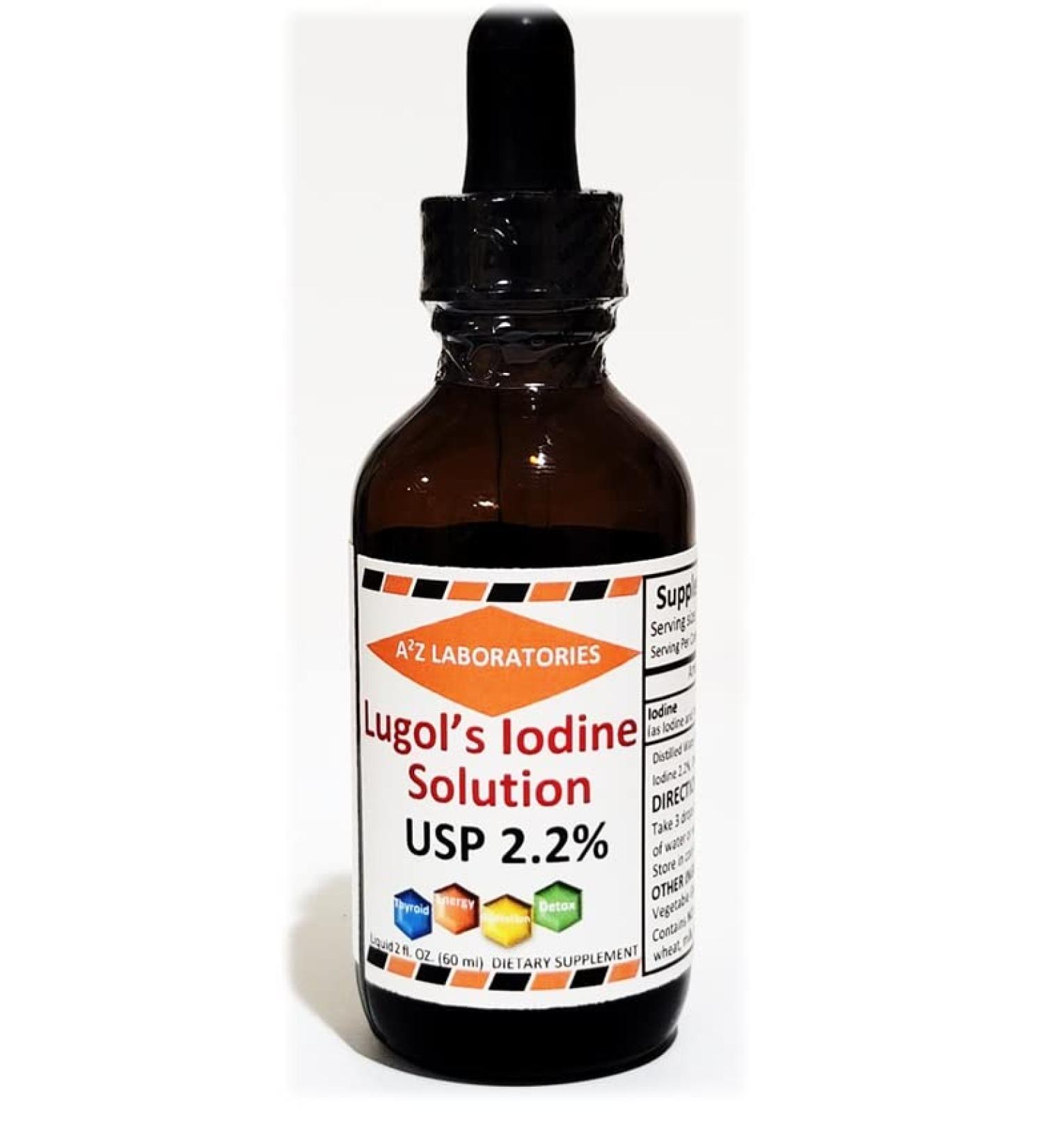 A2Z Organic Lugol's Iodine & Potassium Iodide 2.2% Solution 3300mcg - Liquid Thyroid Support Supplement 2fl oz - USA Same Day Shipping - Buy Online on GoSupps.com