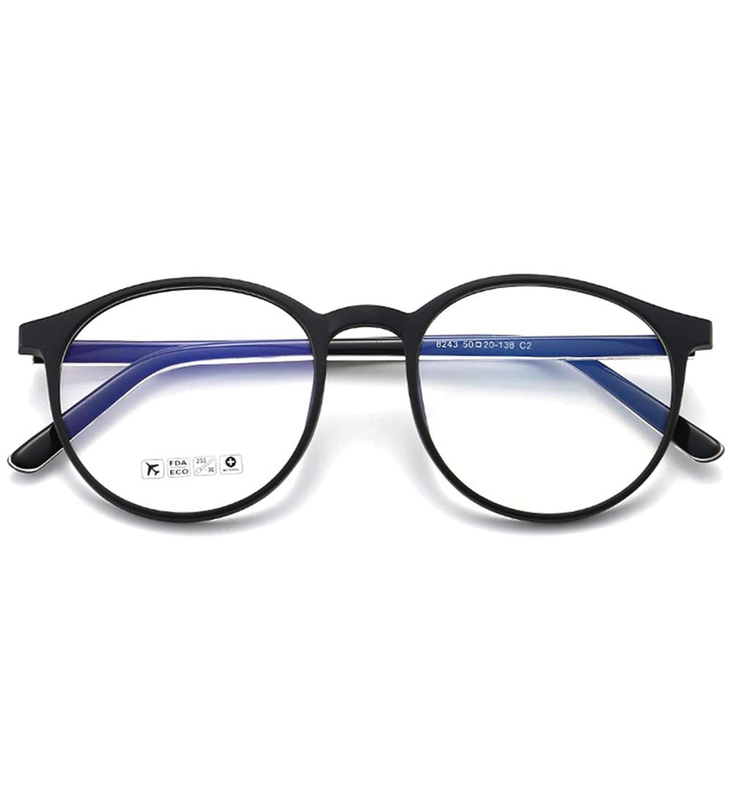 Koosufa Retro Round Blue Light Filter Glasses | Ultra-Light TR90 Frames | Anti-Fatigue & Gaming Glasses for Women - Matt Black with Case - Buy Online on GoSupps.com