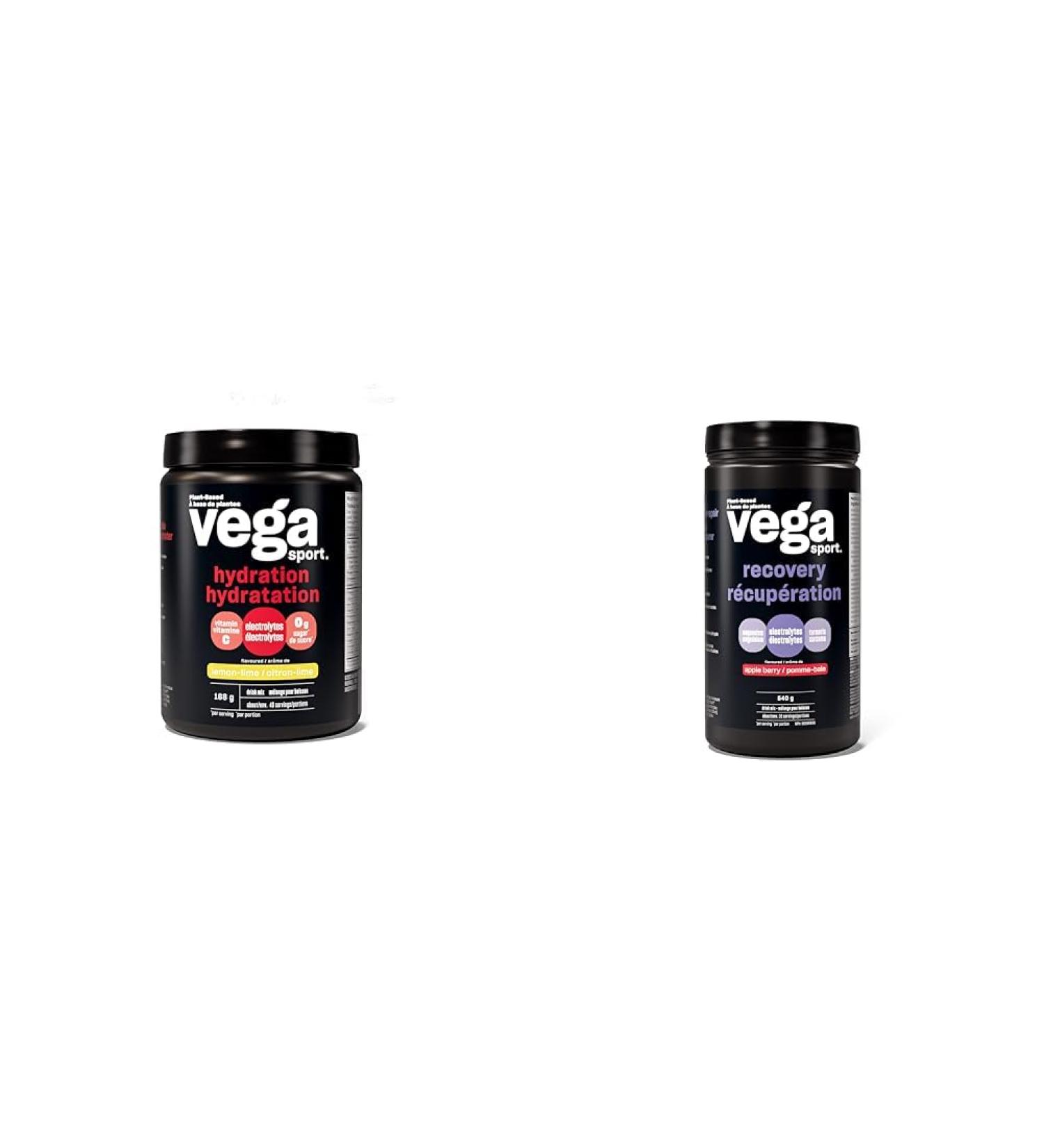 Vega Sport Hydration Electrolyte Powder Lemon Lime Vegan Hydrator 168g & Sport Post-Workout Recovery Accelerator Apple Berry Vegan Non Dairy Gluten Free BCAAs 540g - Buy Online on GoSupps.com