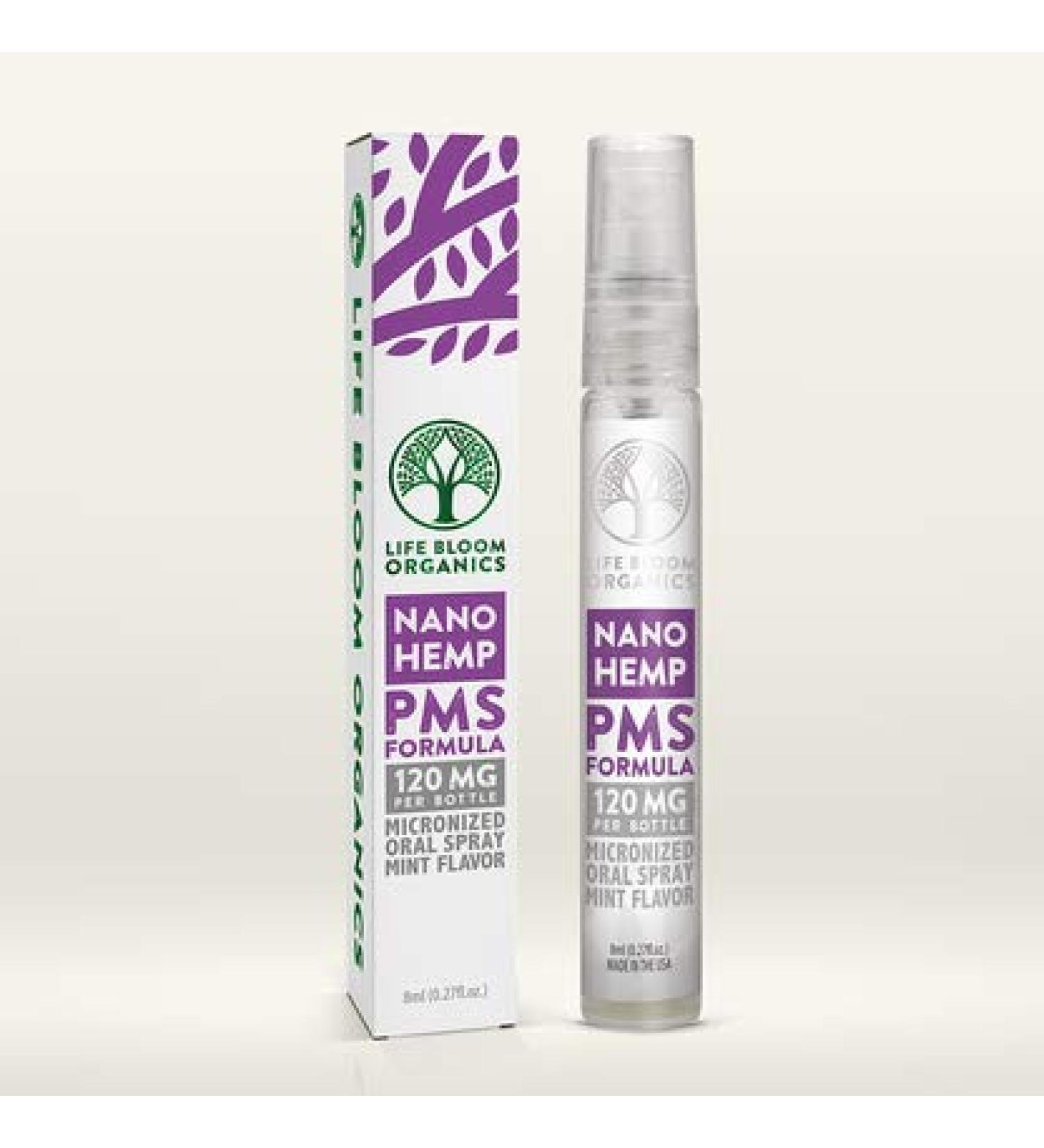 Life Bloom Organics - Premium Nano Hemp PMS Spray Formula - 120 mg per Bottle - Micronized Oral Spray - Mint Flavor