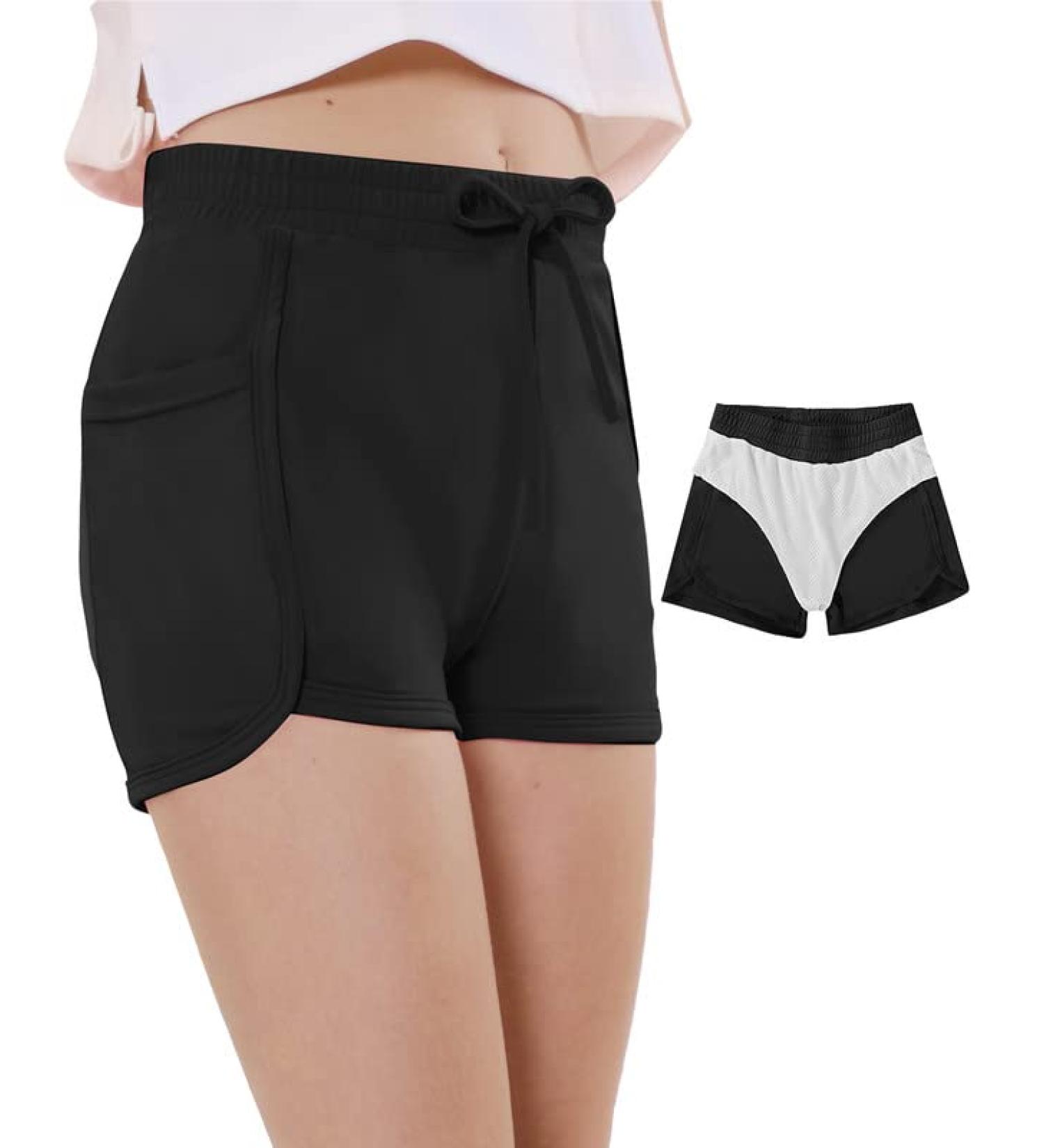 Girls' Quick Dry Athletic Running Shorts with Mesh Liner Pockets - Black | Size 12 Years - Buy Online on GoSupps.com