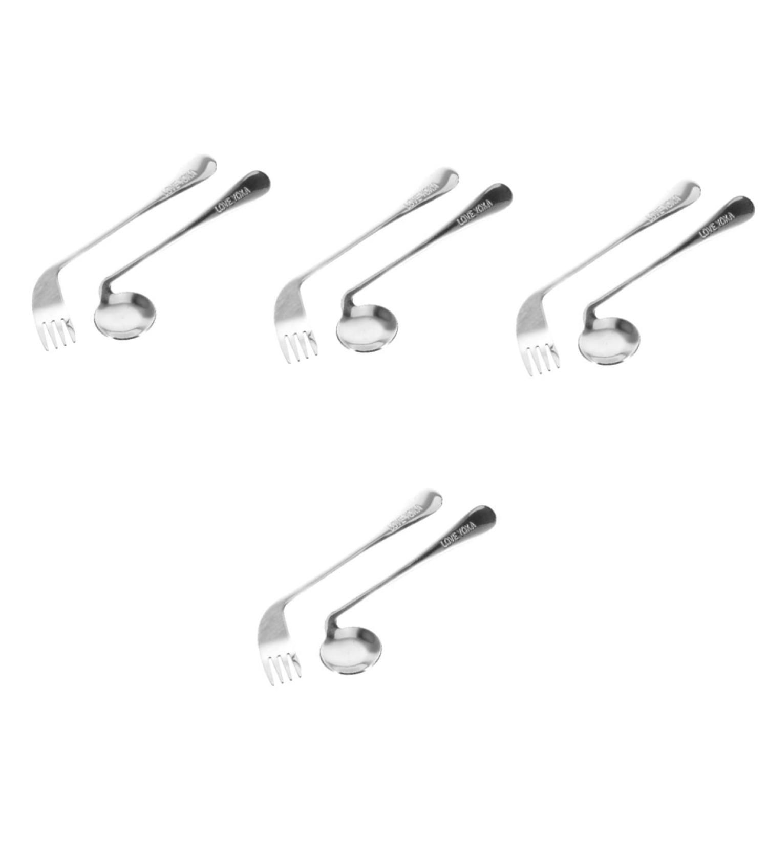 Lurrose Left-Handed Cutlery Set - Angled Lettuce Fork & Easy Grip Stainless Steel Spoon - 4-Piece Mixed Design for Comfortable Dining - Buy Online on GoSupps.com