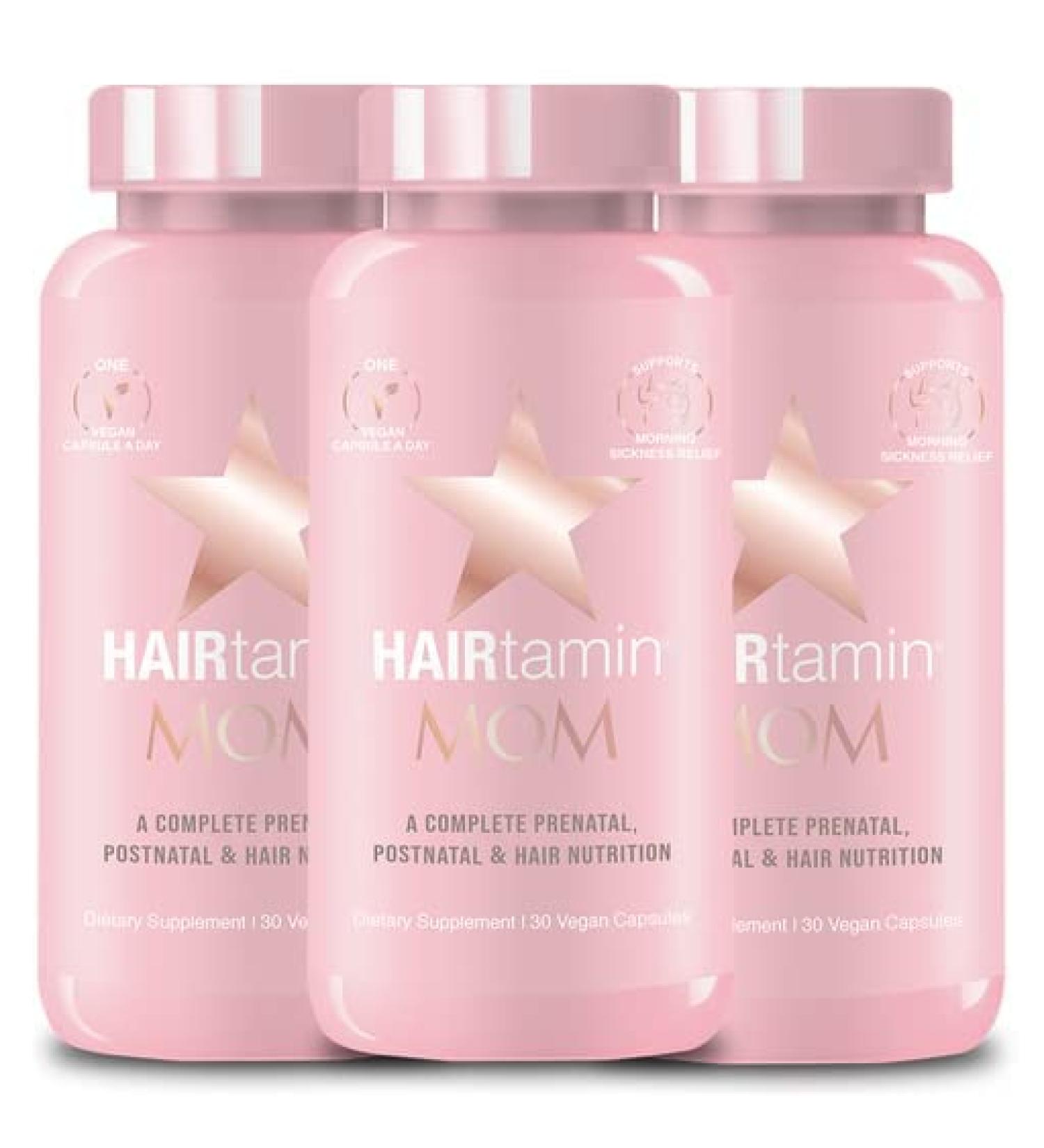 HAIRtamin MOM Vegan Prenatal & Postnatal Vitamins - Hair Skin & Nails Support with Biotin Zinc & Iron | 3-Pack (30 Capsules - Buy Online on GoSupps.com