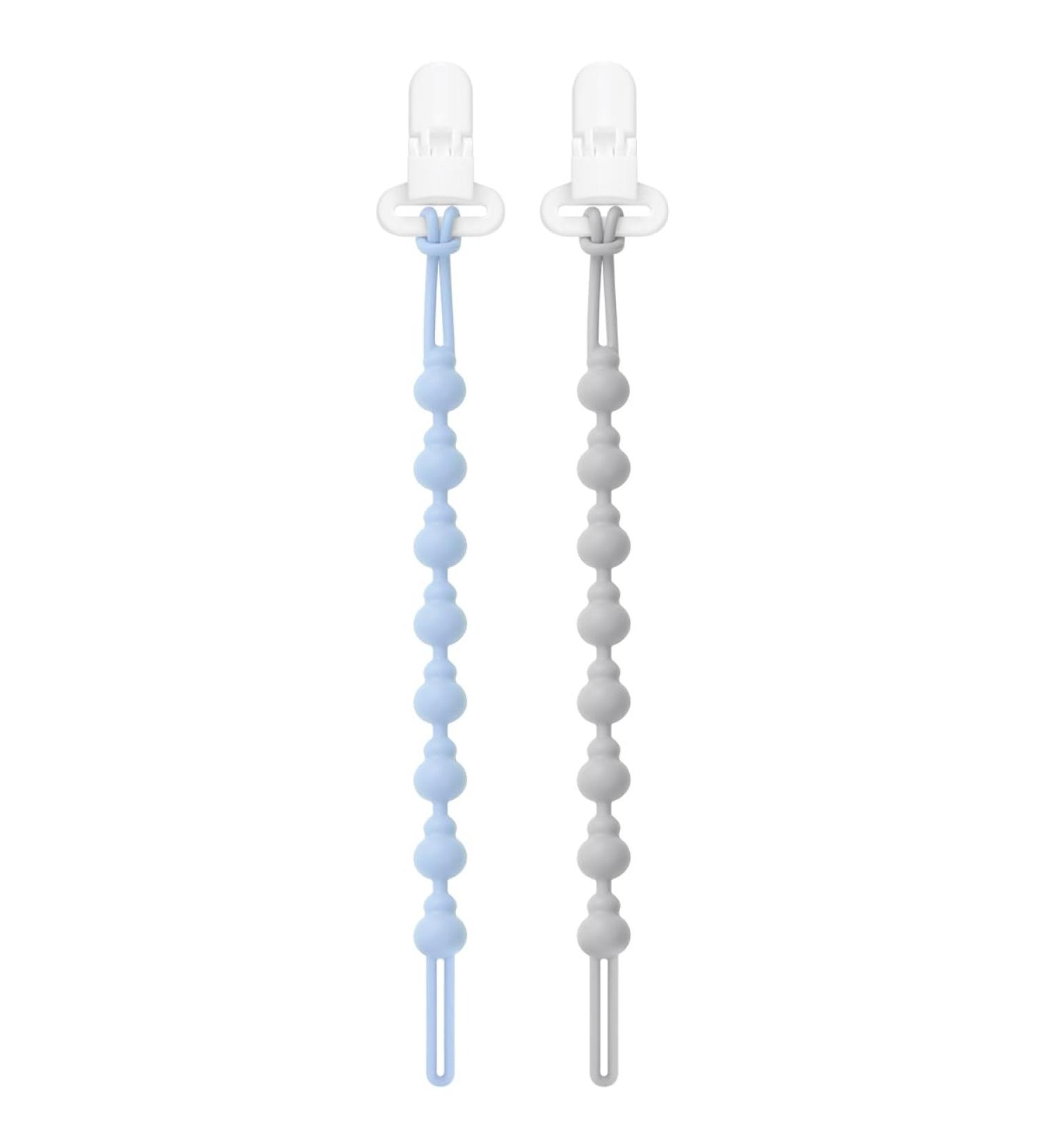 Beboan Silicone Pacifier Chain for Girls - BPA-Free Baby Pacifier Set (2 Pieces) - Lockable Bite Toy Chains - Perfect for Baby Parties (Blue and Grey) - Buy Online on GoSupps.com