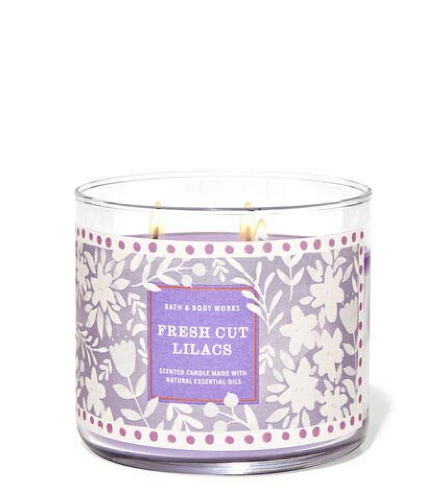 Bath and Body Works White Barn 3-Wick Candle w/Essential Oils - 14.5 oz - 2021 Fresh Spring Scents! (Fresh Cut Lilacs)
