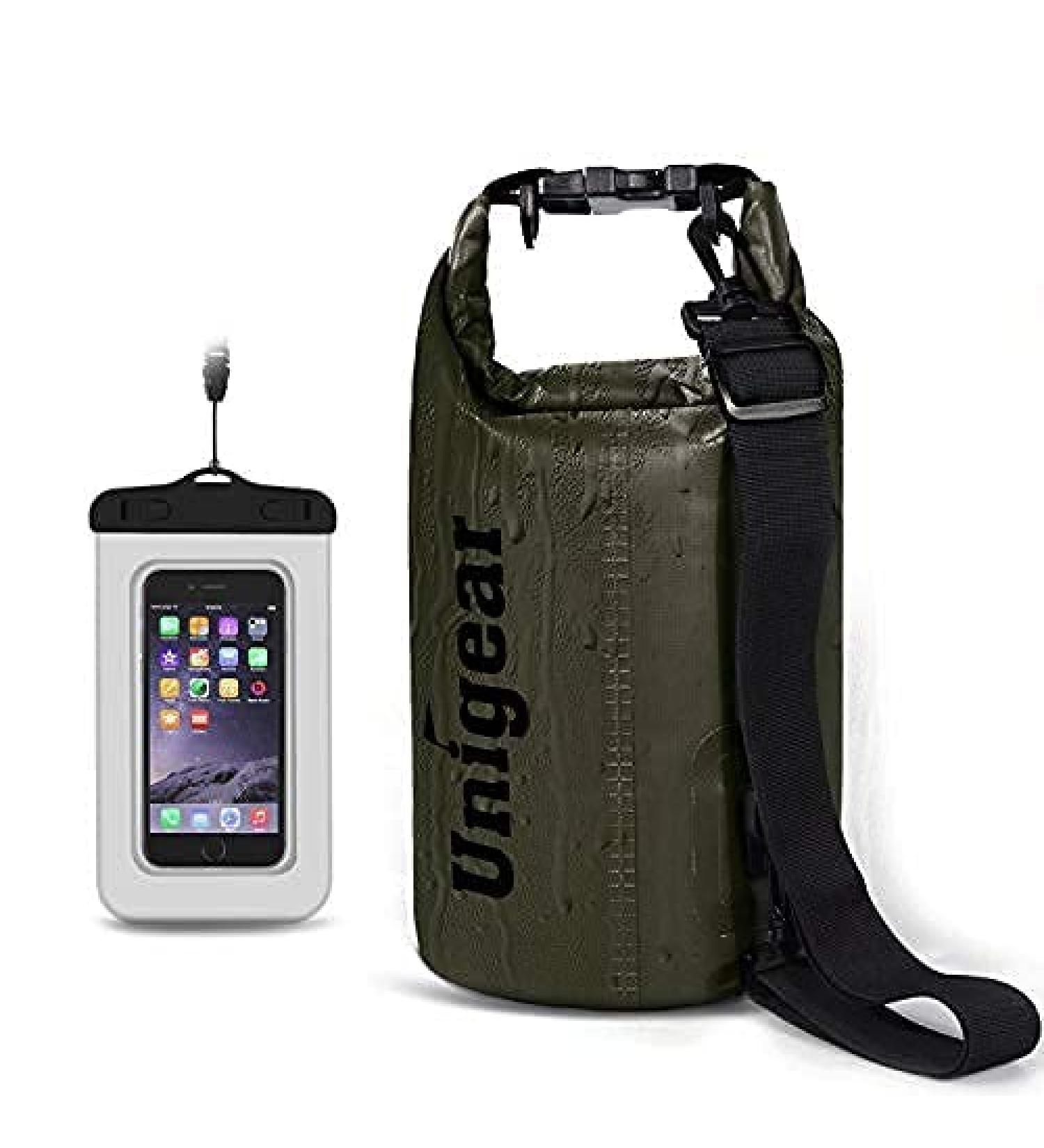 Unigear 2L Dry Bag Waterproof for Kayaking, Boating, Fishing - Army Green with Phone Case - Buy Online on GoSupps.com