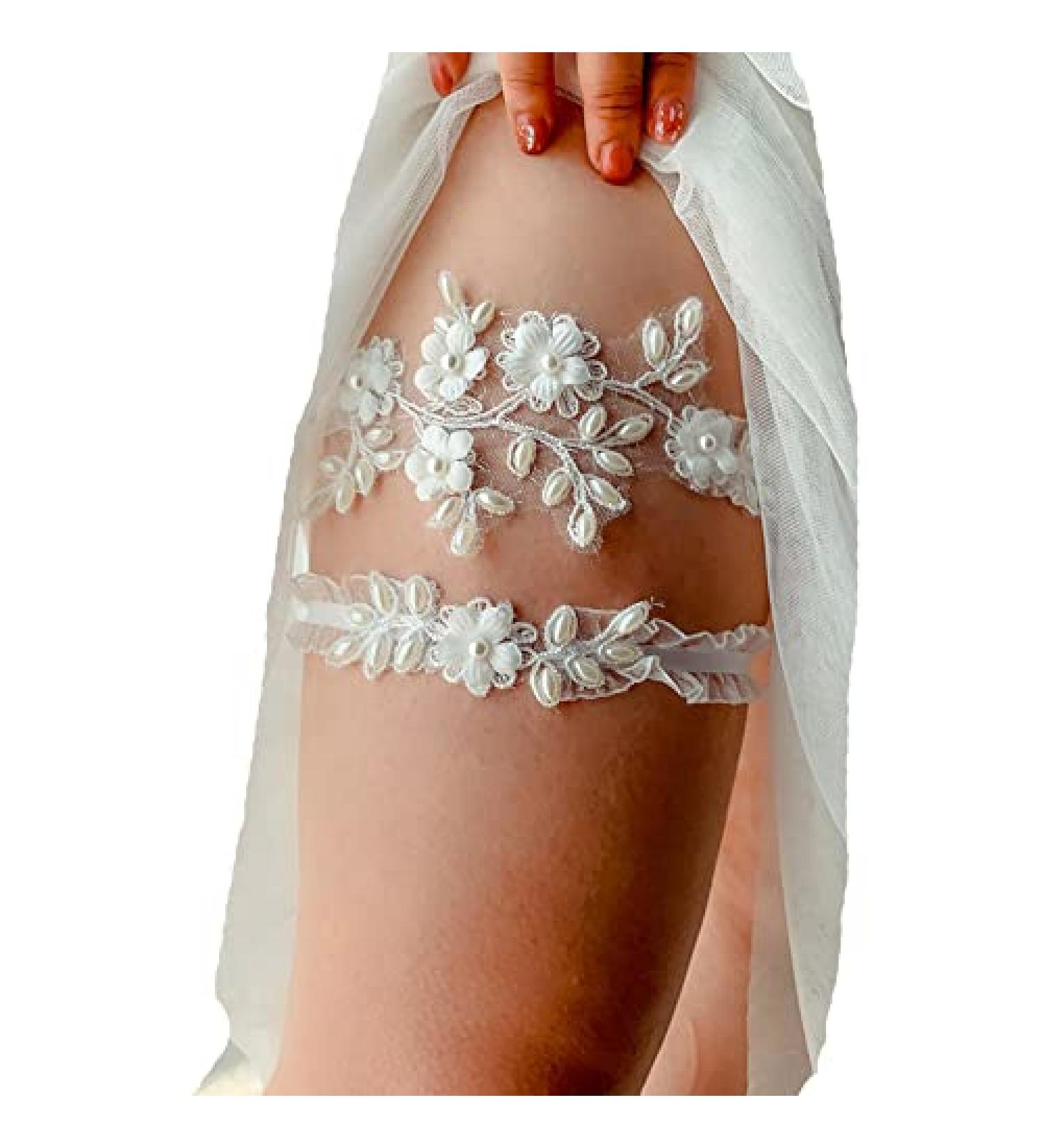 JWICOS 2Pcs Bride Wedding Lace Garters - White Bridal Leg Band for Women | Bridal Accessories - Buy Online on GoSupps.com