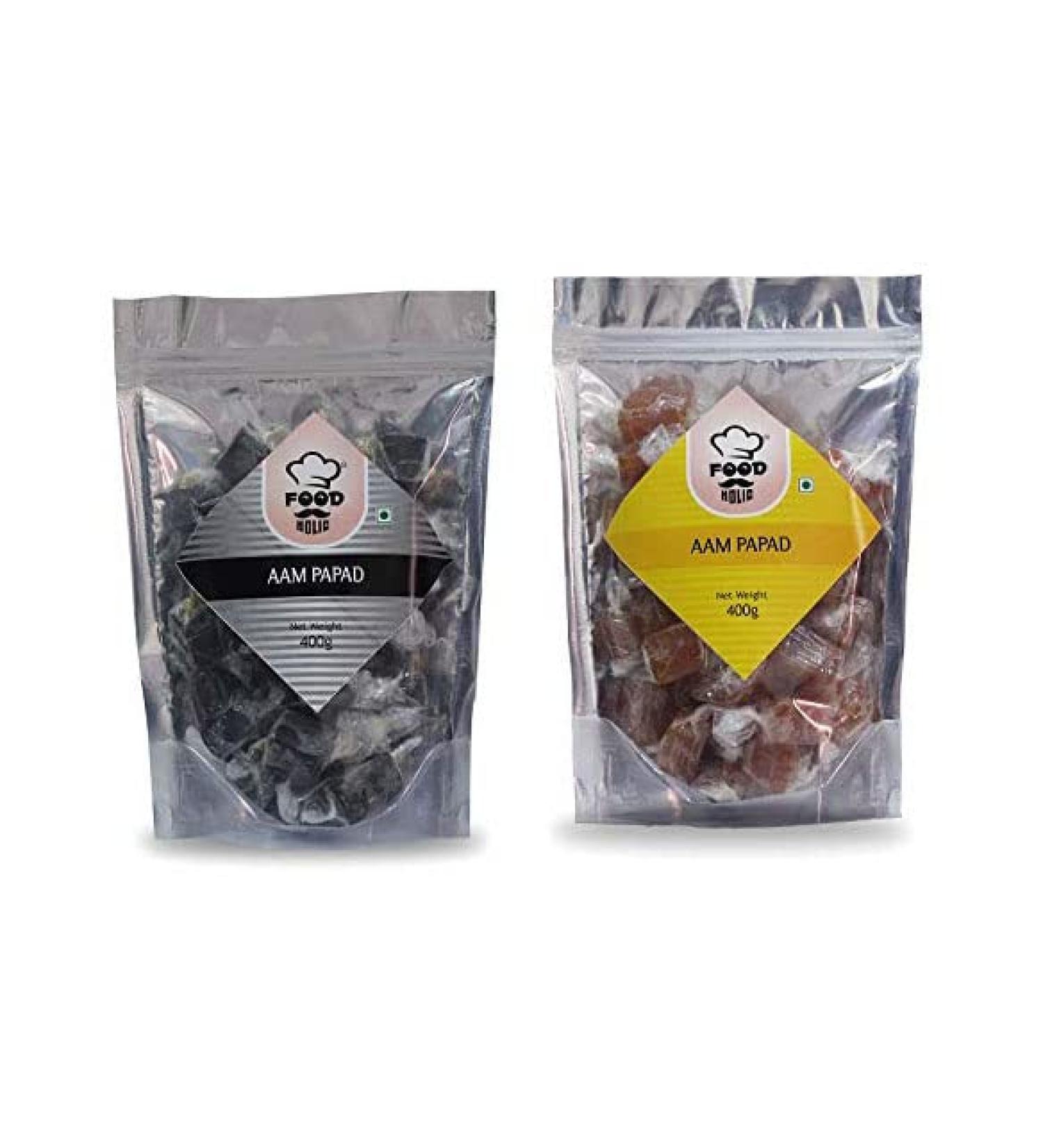 Foodholic Aam papad Premium Khatta-Meetha Aam Papad Slice Bar Combo of Black-Yellow (400 Gm Each)_Packing May Vary - Buy Online on GoSupps.com