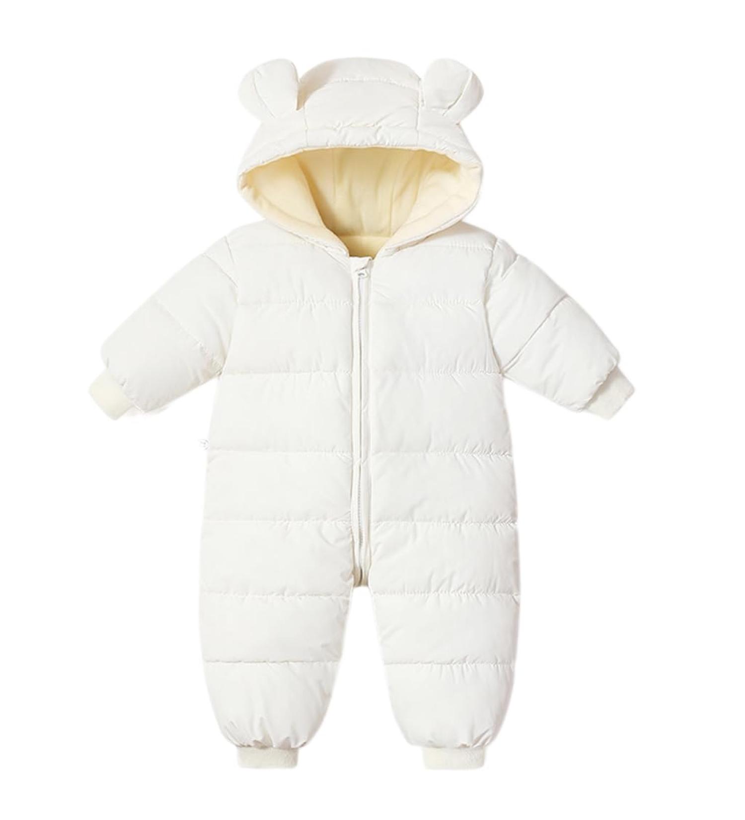 BRONG Baby Snowsuit Winter Coat, Hooded Fleece Romper | White, 18-24 Months - Buy Online on GoSupps.com