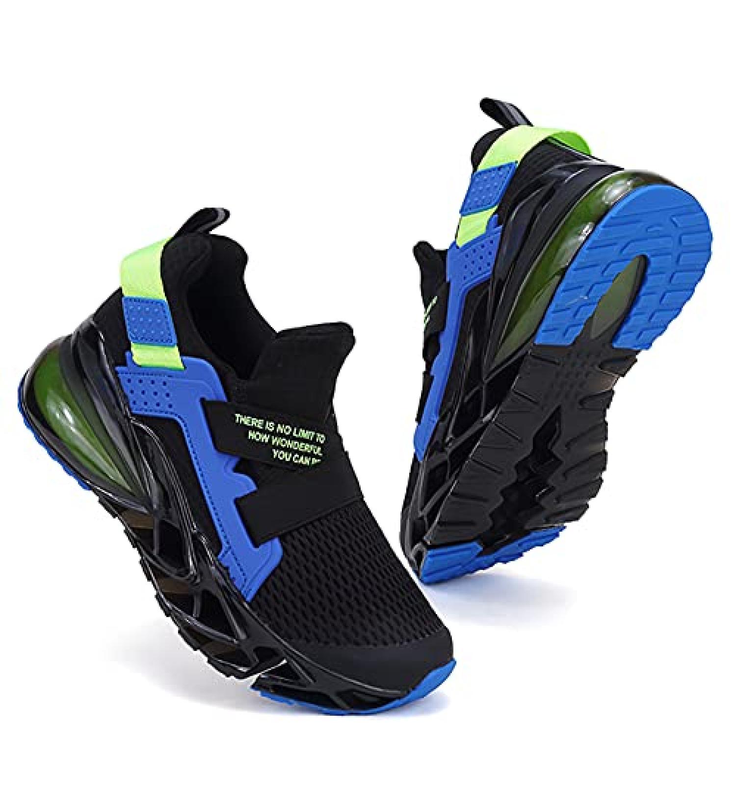 Kids Running Tennis Shoes - Coolloog Lightweight Breathable Athletic Sneakers, Black/Blue, Size 1 Big Kid - Buy Online on GoSupps.com