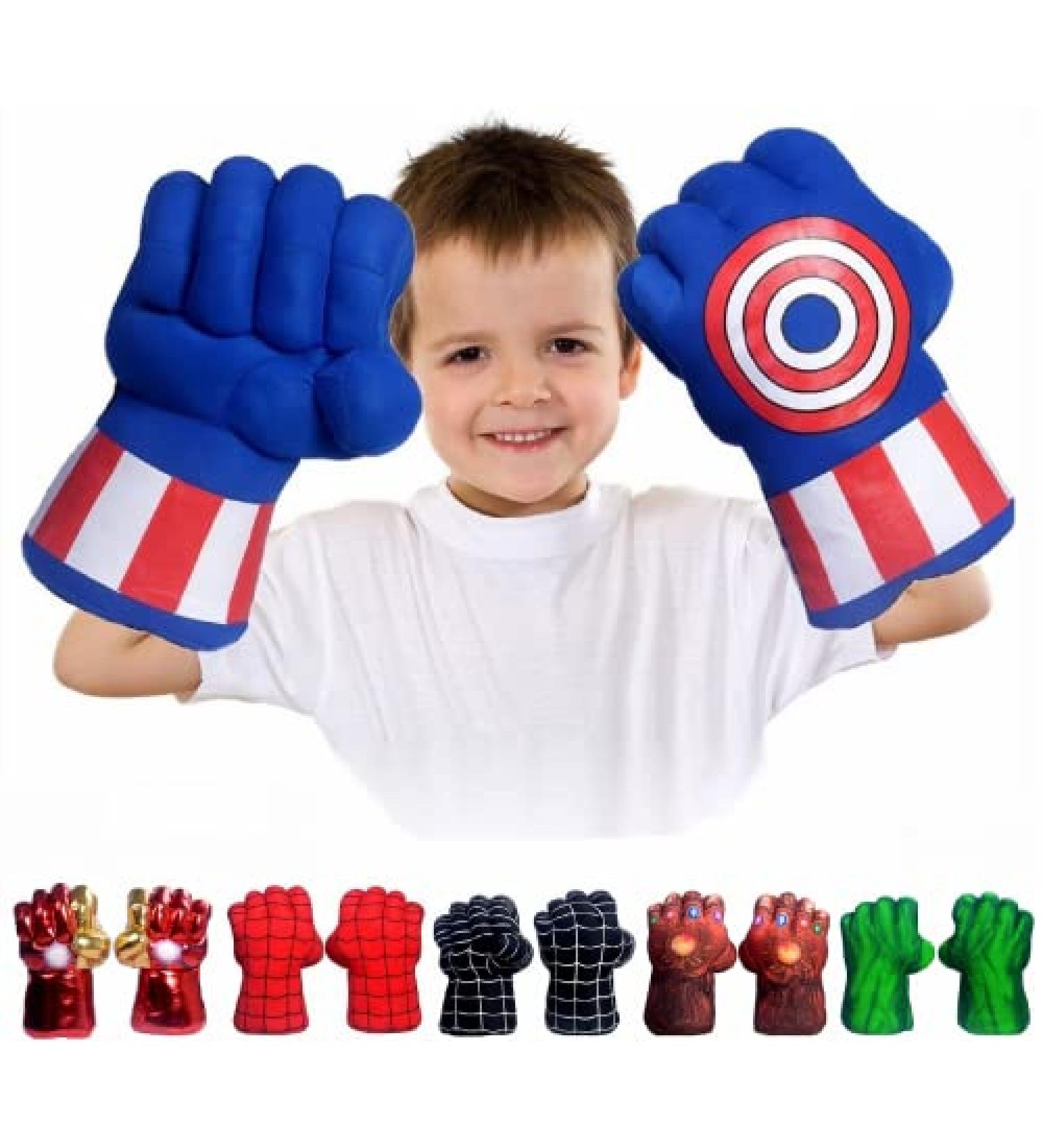 Incredible HOK Superhero Gauntlet Smash Hands Fists Plush Gloves Pair - Green Captain Am Blue Costume - Buy Online on GoSupps.com