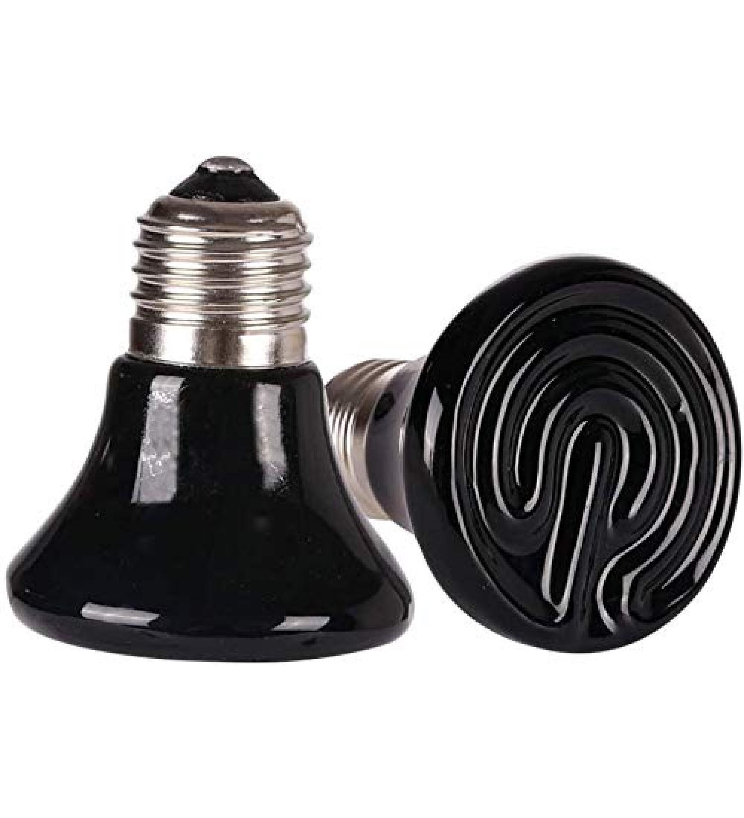 50W 2-Pack Ceramic Heat Lamp Bulb Infrared Reptile Heat Emitter Heater Lamps Bulbs for Pet Brooder Coop Chicken Lizard Bearded Dragon Turtle Snake Aquarium - No Light Emitted No Harm (50W-2PACK)