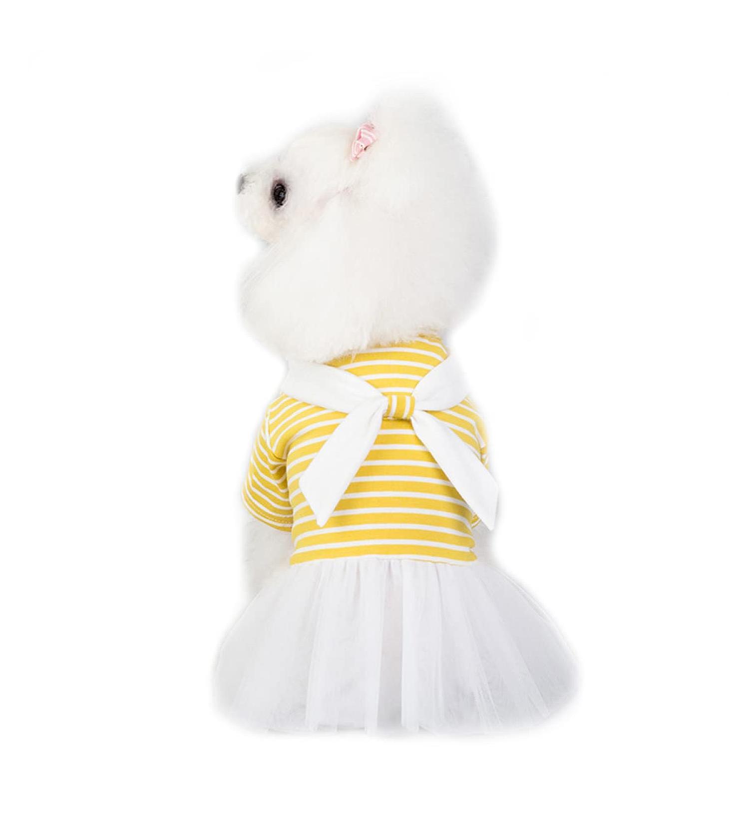 Barrageon Dogs Kneid Sweet Princess Rock Clothing - Bowknot Pet Summer Outfit for Small & Medium Dogs and Cats - Yellow Stripes | Perfect for Puppy Style - 25cm Back Length - Buy Online on GoSupps.com