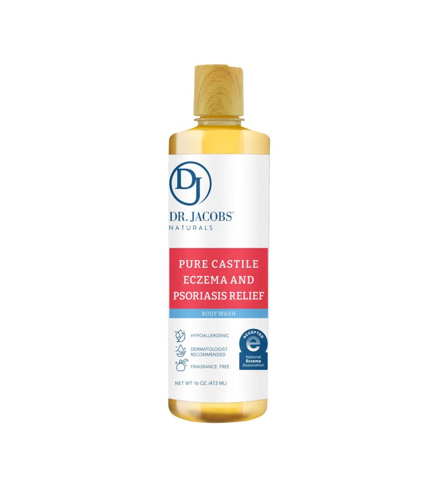 Dr. Jacobs Naturals Pure Castile Body Wash for Eczema and Psoriasis Relief - Dermatologist Tested - Hypoallergenic Unscented Soap - 16 oz - Buy Online on GoSupps.com