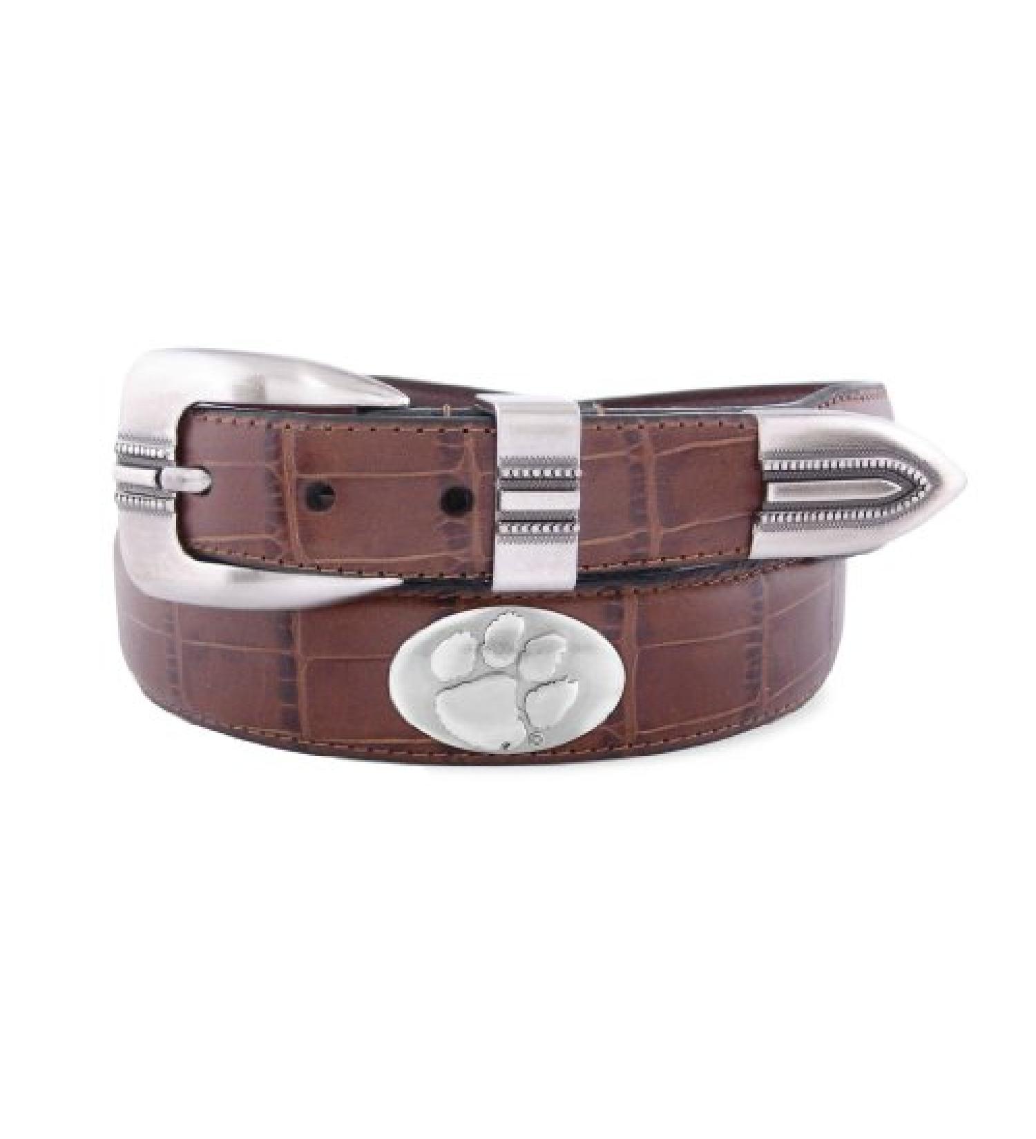 Zeppelin Products Inc. NCAA Clemson Tigers Crocodile Tip Leather Concho Belt Tan 36