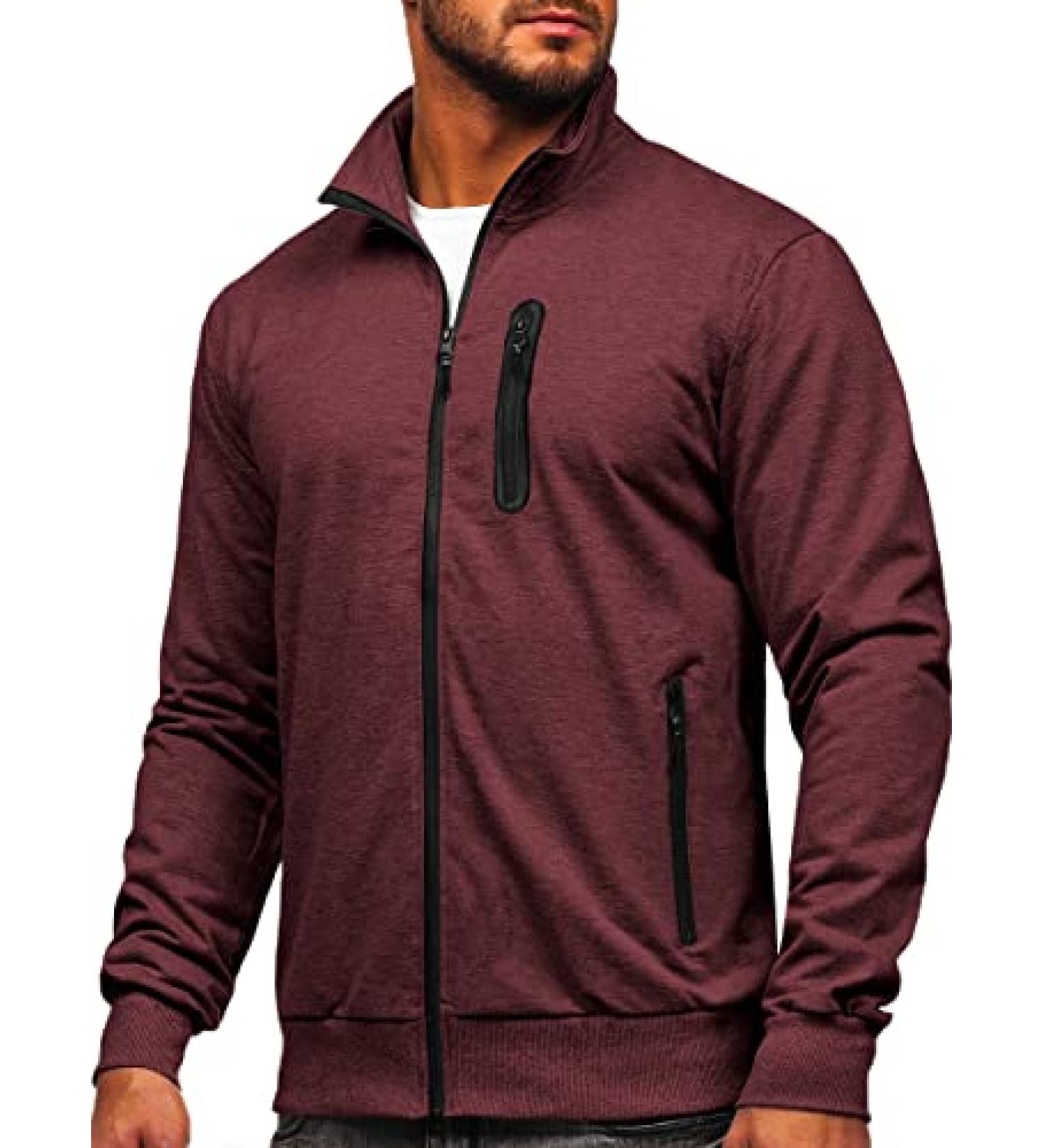 Men's Full Zip Active Track Jacket - Mock Neck, Long Sleeve, Wine Red | Medium - Buy Online on GoSupps.com