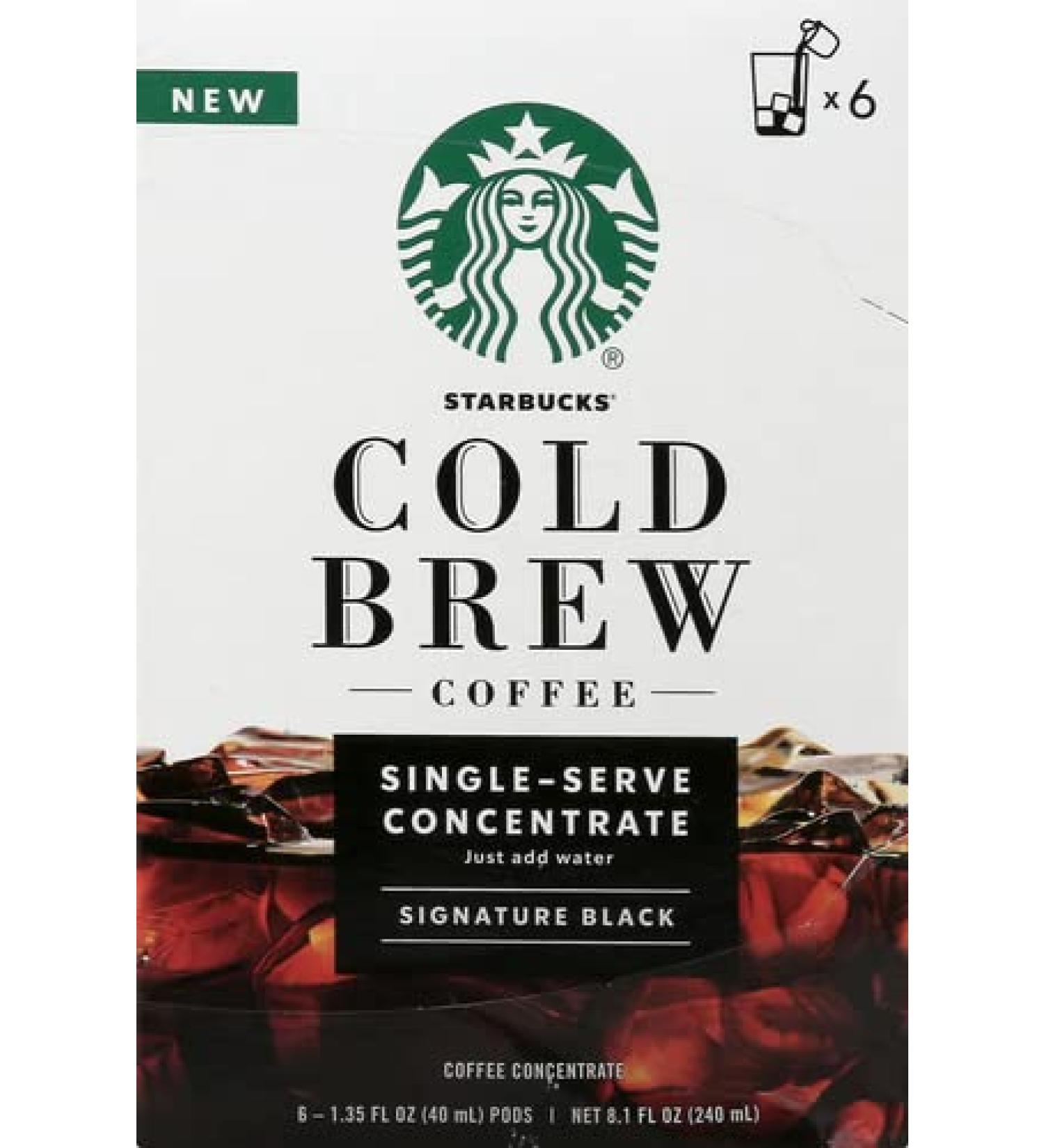 Starbucks Cold Brew Coffee  Signature Black  Single-Serve Concentrate Pods  1 box (6 capsules)