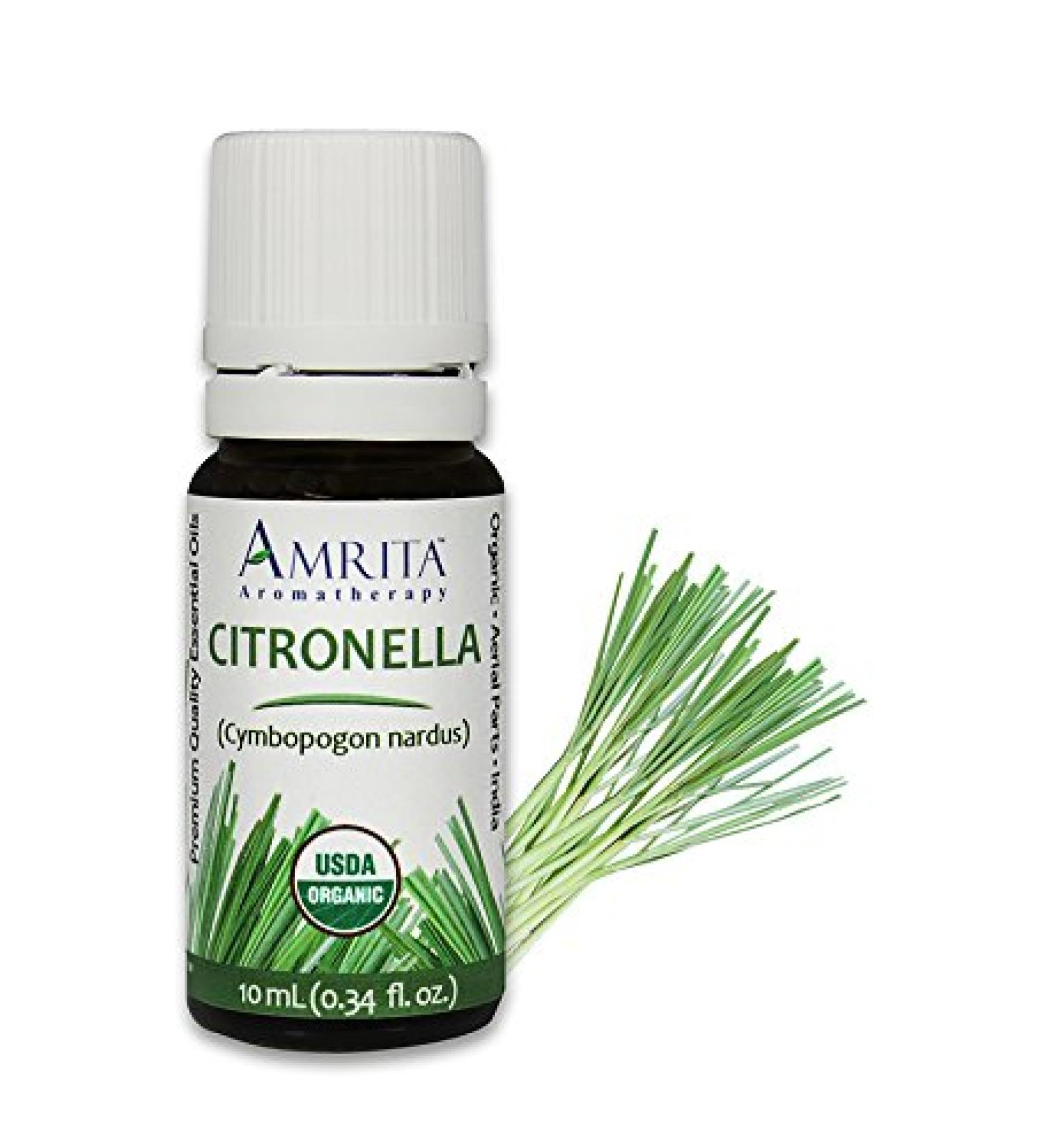 Amrita Aromatherapy Organic Citronella Essential Oil - Pure Undiluted Cymbopogon nardus - USDA Certified Organic Premium Quality Aromatherapy oil Tested & Verified 10ML - Buy Online on GoSupps.com