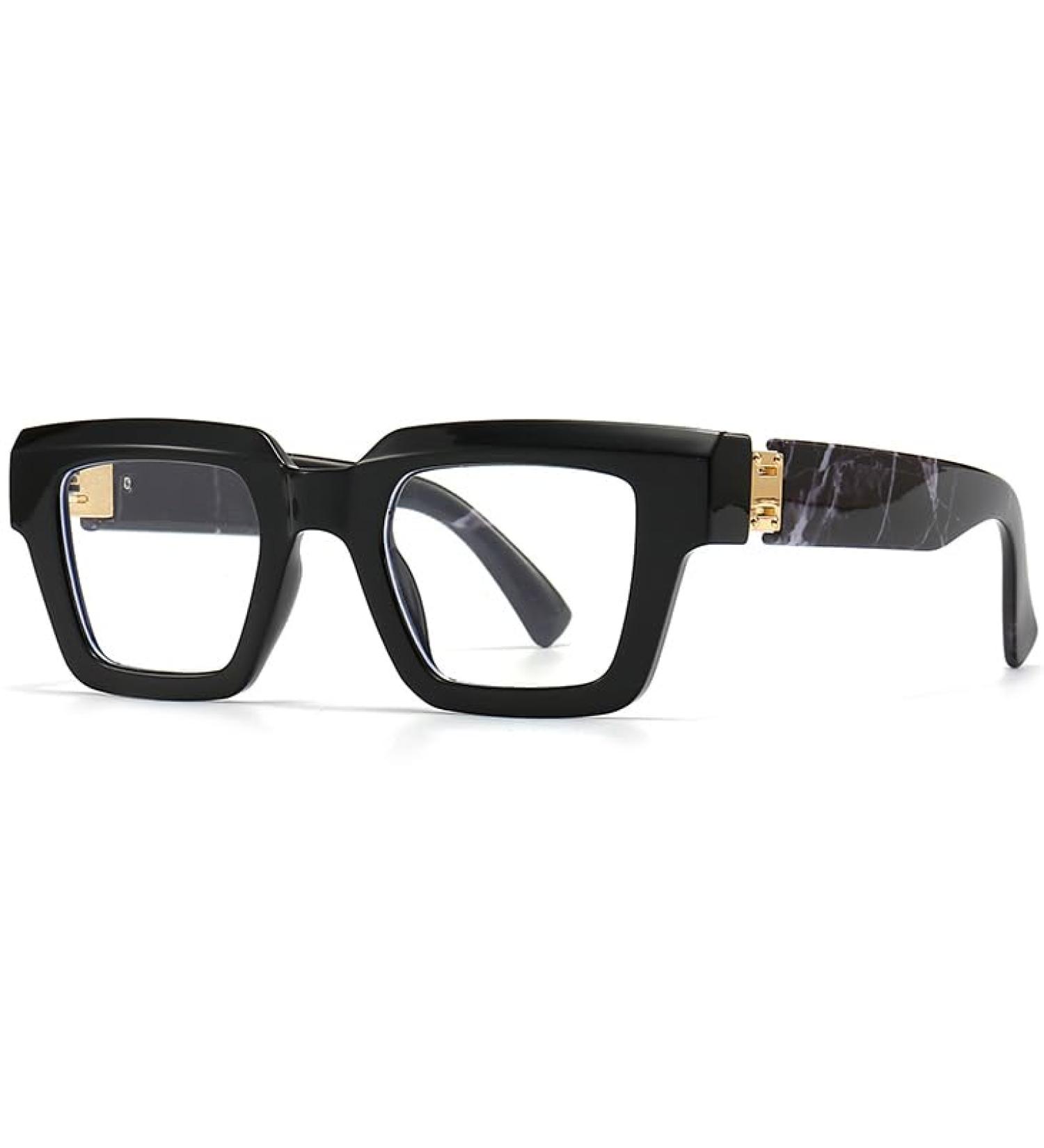 Shop Fashion Square Glasses - Blue Light Blocking Eyewear for Men & Women | Black Thick Frame & Floral Leg Design - Buy Online on GoSupps.com