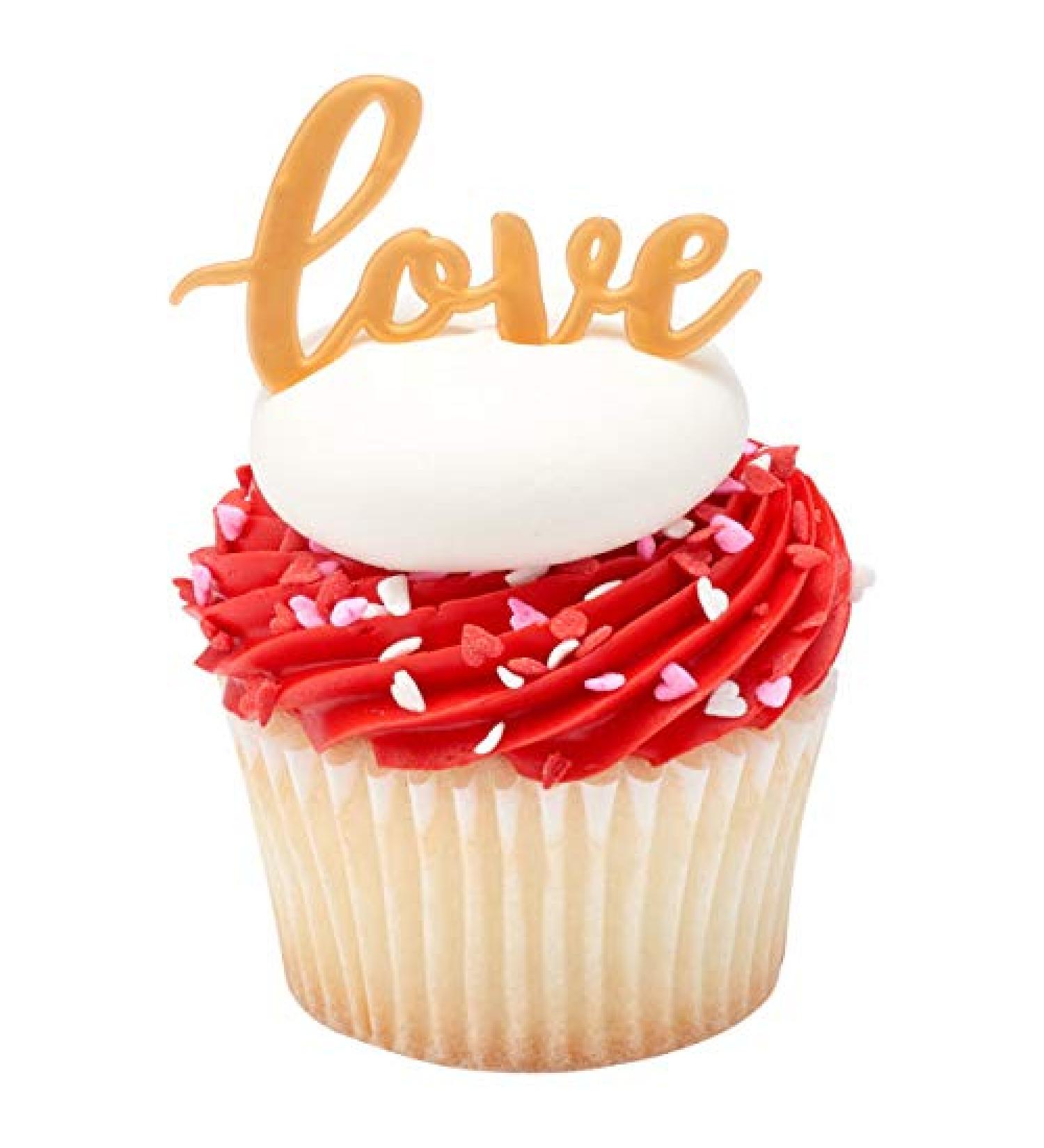 24 Decopac Gold Love Valentine's Day Cupcake Toppers