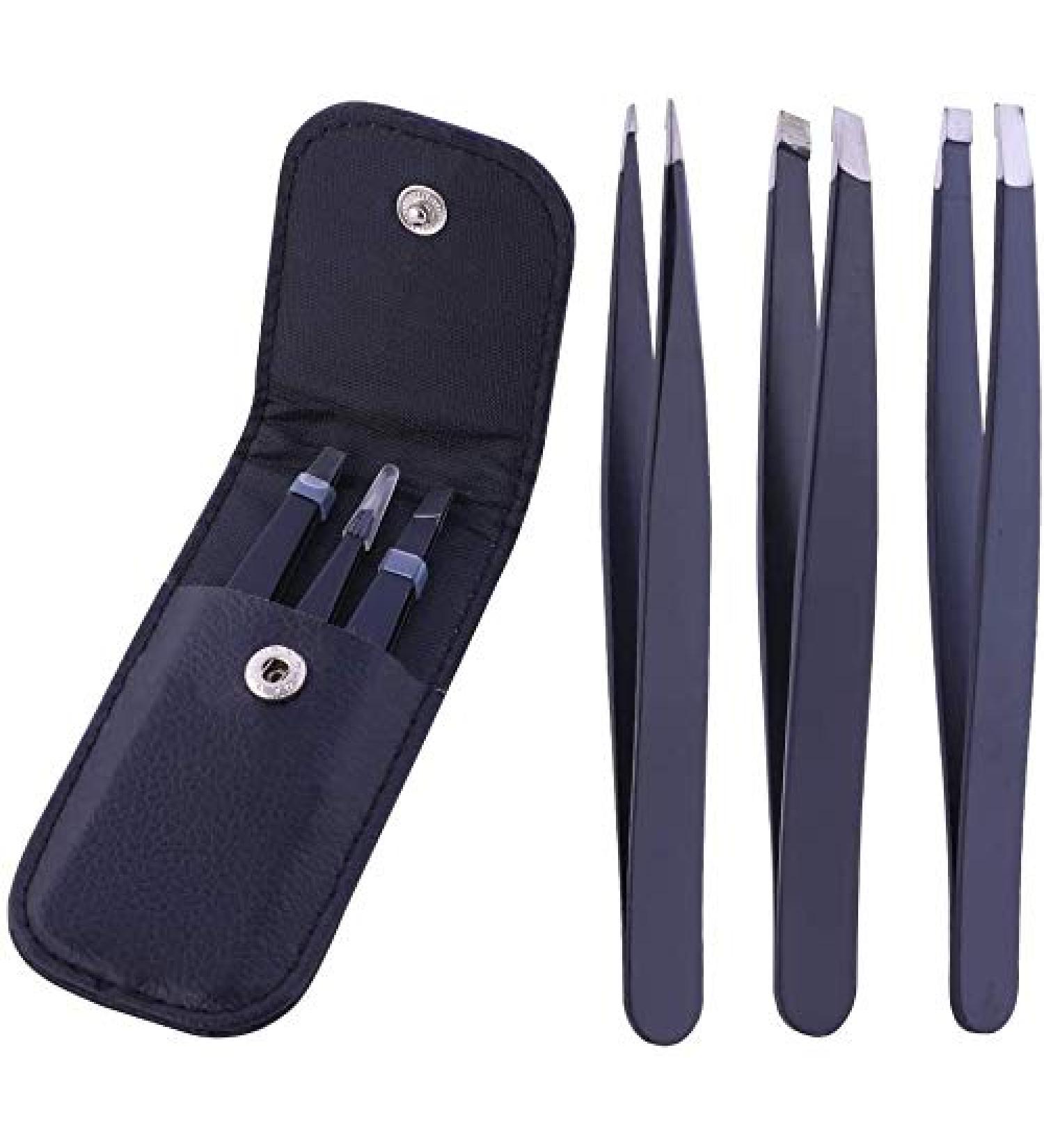 Eyebrow Tweezers 3 Piece Professional Stainless Steel Precision Tweezers for Eyebrows Plucking Ingrown Hair Remover and Facial Hair - Buy Online on GoSupps.com