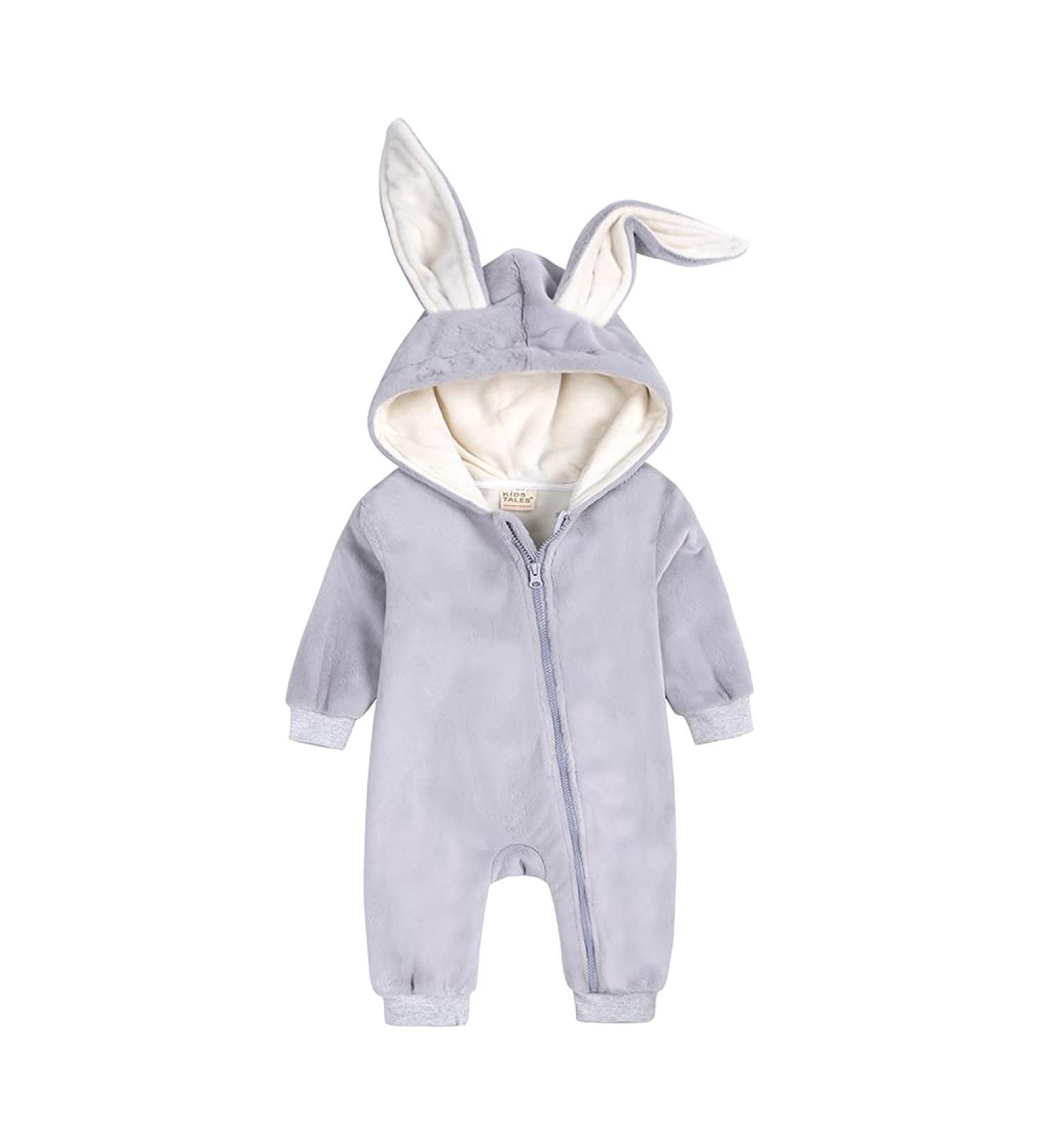 Kids Tales Newborn Baby Winter Romper | Cute Rabbit Ear Hood | 0-3 Months | Thick Fleece | Warm Outfit - Buy Online on GoSupps.com