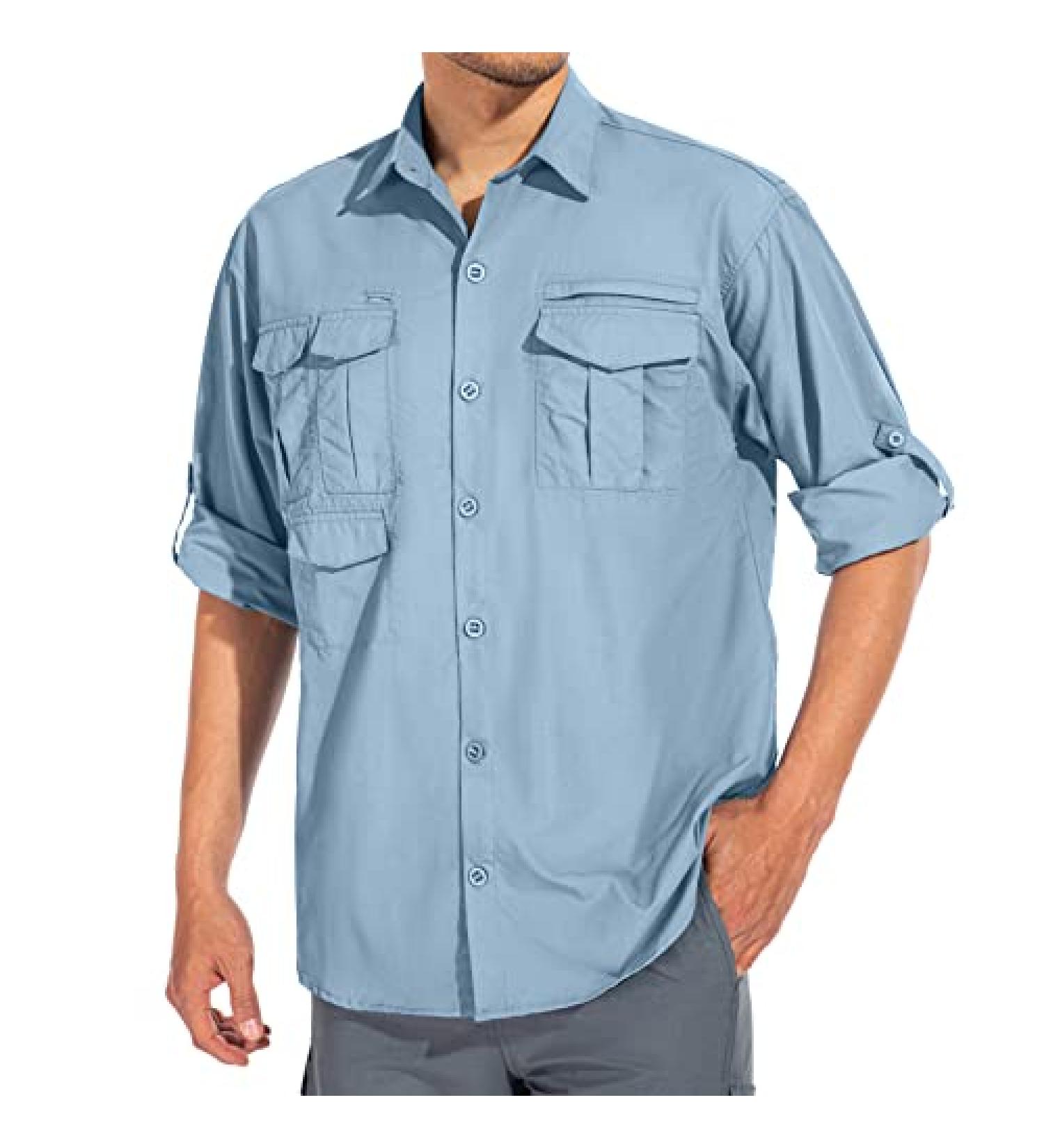 Men's Sun Protection Hiking Fishing Safari Shirt | Quick Dry Cargo | Blue X-Large - Buy Online on GoSupps.com
