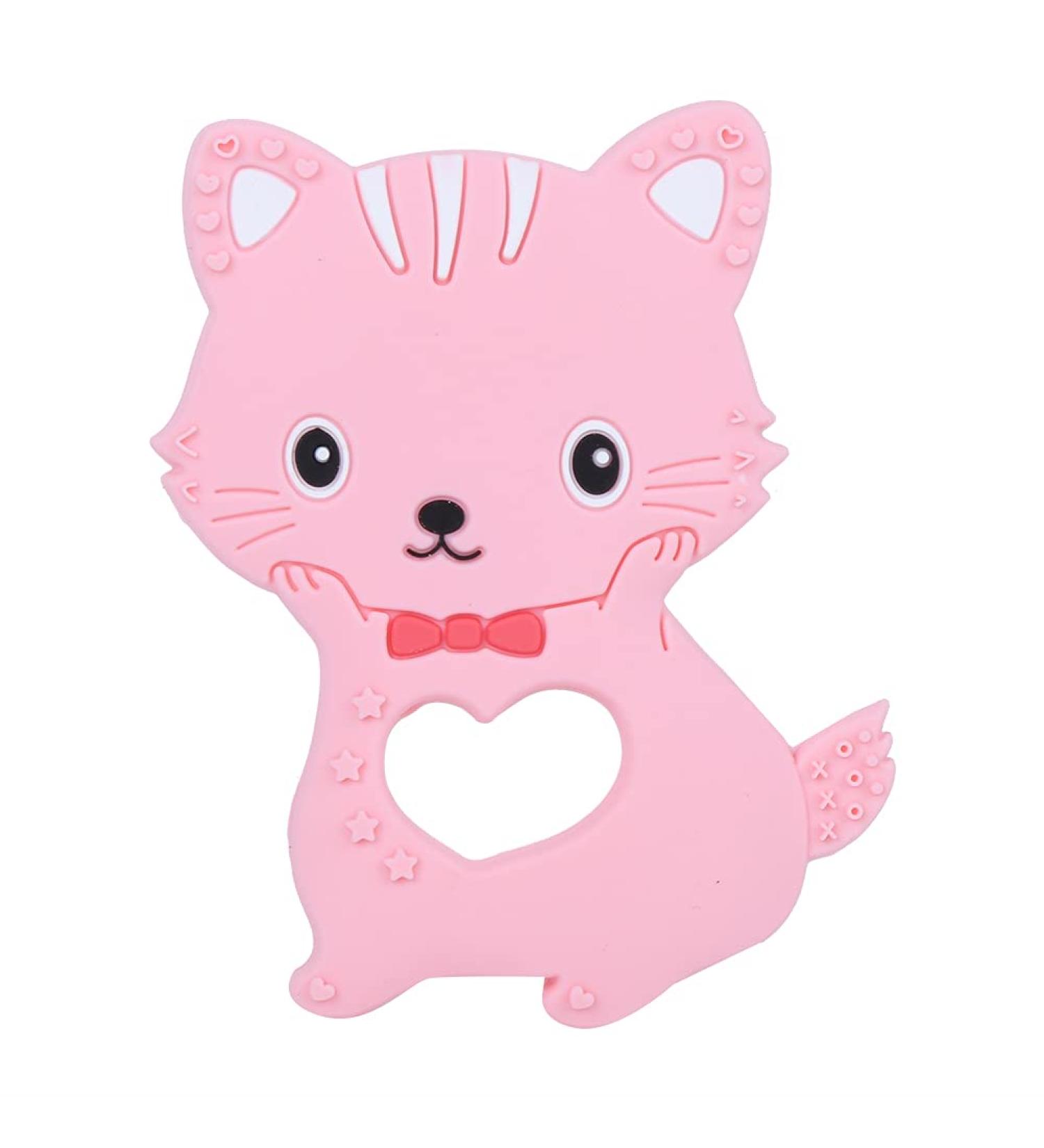 Buy Pink Cartoon Cat Shape Silicone Teething Toy for Babies - Easy Grip for Kids | International Shipping - Buy Online on GoSupps.com