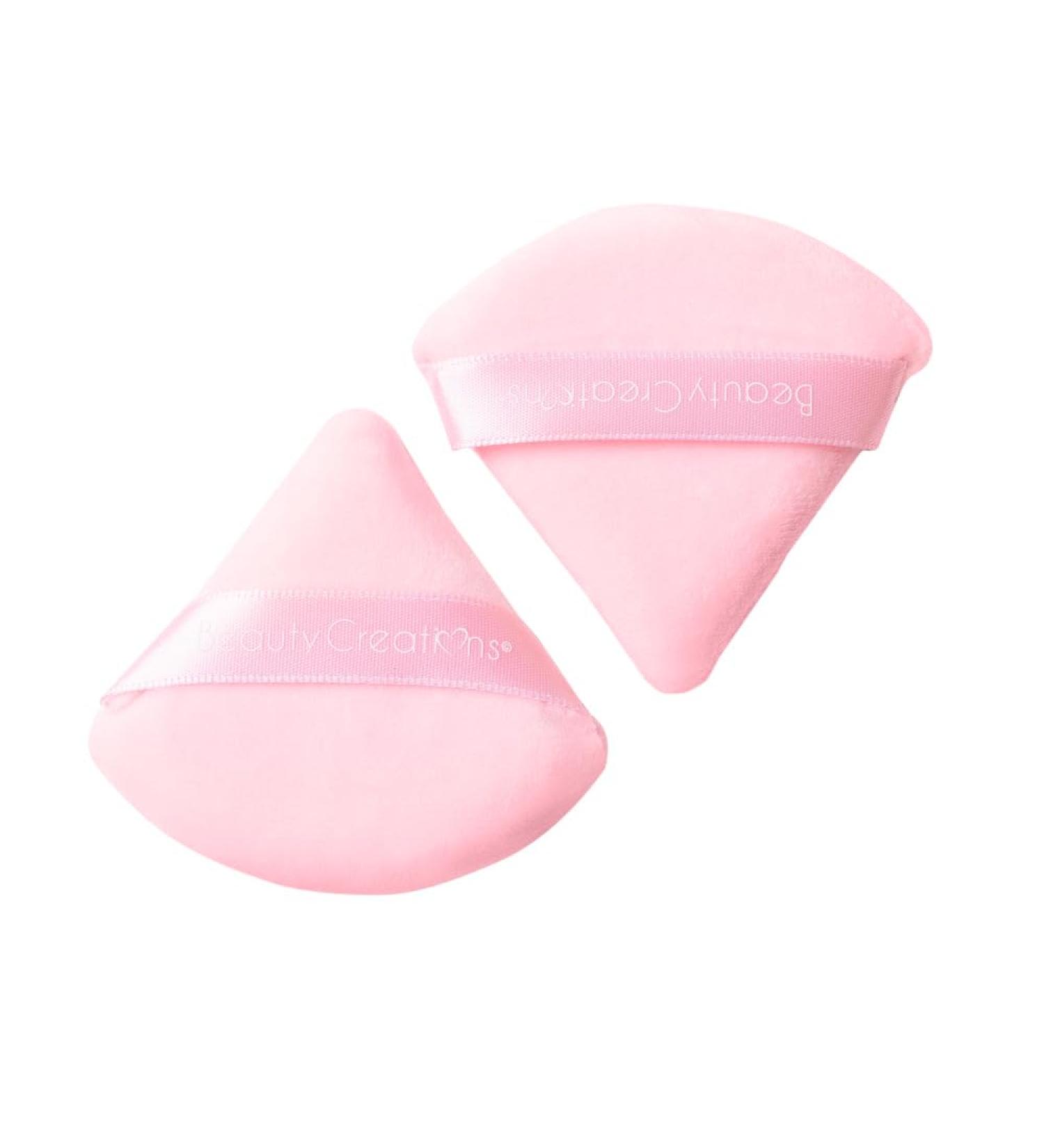 Pink Triangle Powder Puffs Set - 2 Pieces & Clear Reusable Pouch | Beauty Creations - International Shipping Available - Buy Online on GoSupps.com