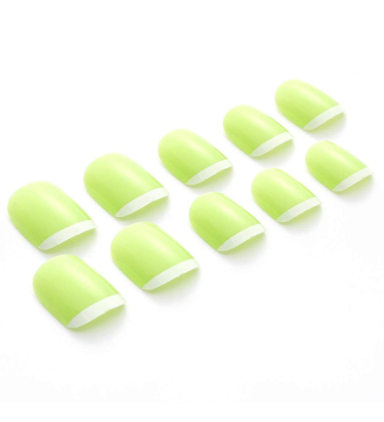 French False Nails Green Short Square Acrylic Art Nail Tips 24Pcs Full Cover Press on Fake Nails for Women and Girls - Buy Online on GoSupps.com