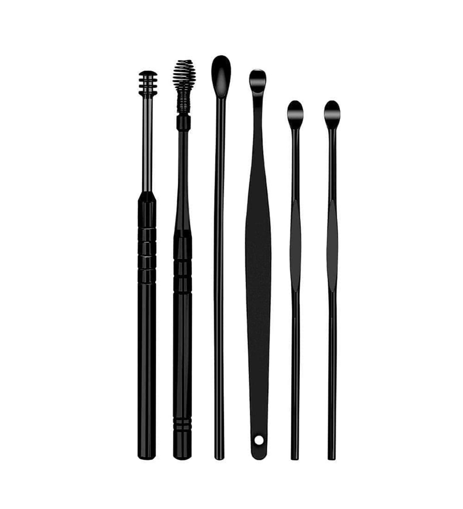 6Pcs/Set Jkapagzy Ear Wax Pickers - Stainless Steel Earpick Wax Remover and Cleaner Tool Spoon for Ear Care - Black - Buy Online on GoSupps.com