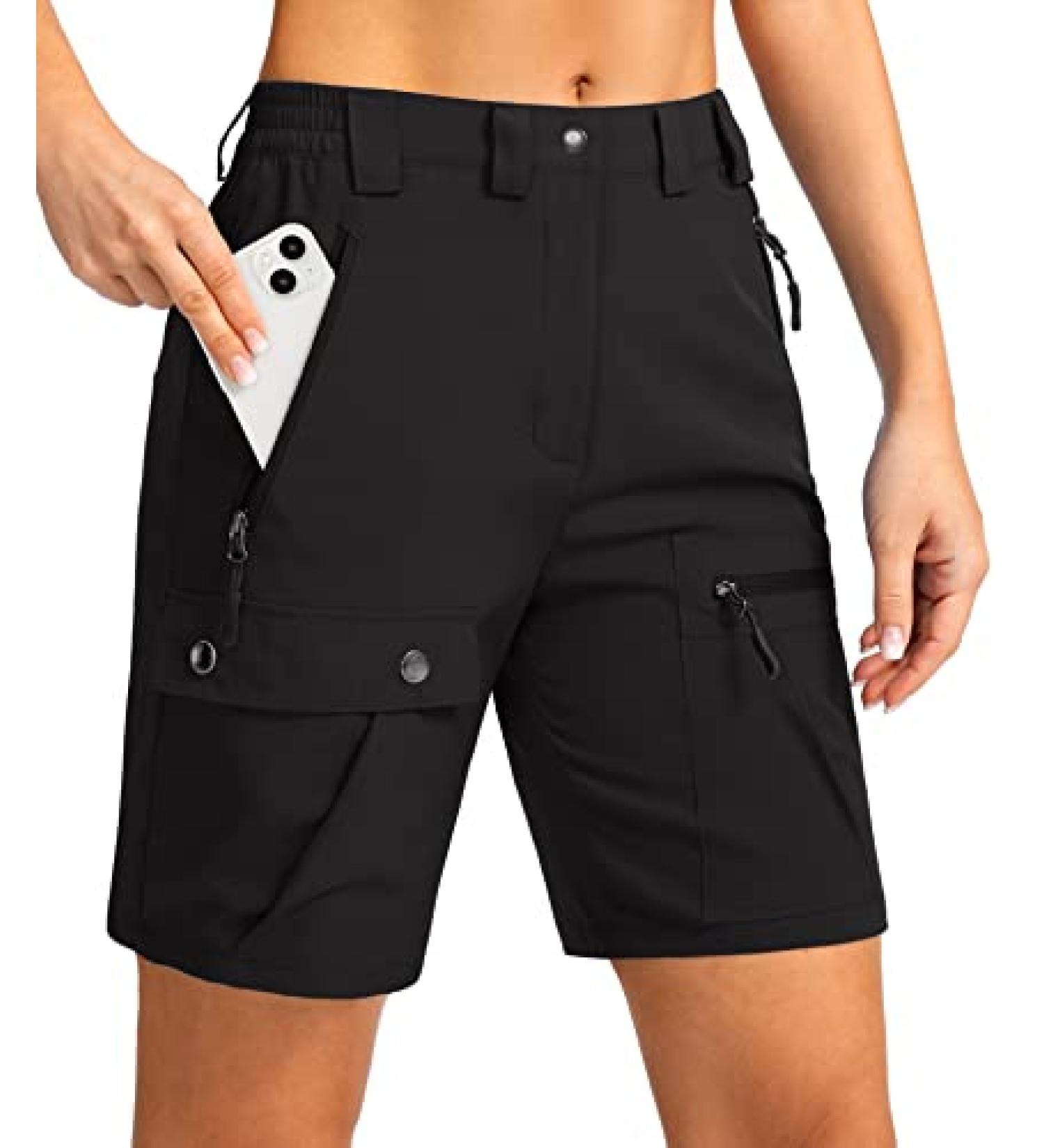 Women's Quick Dry Lightweight Hiking Cargo Shorts - Black, Size Large | Zipper Pockets for Golf, Walking & Casual Wear - Buy Online on GoSupps.com