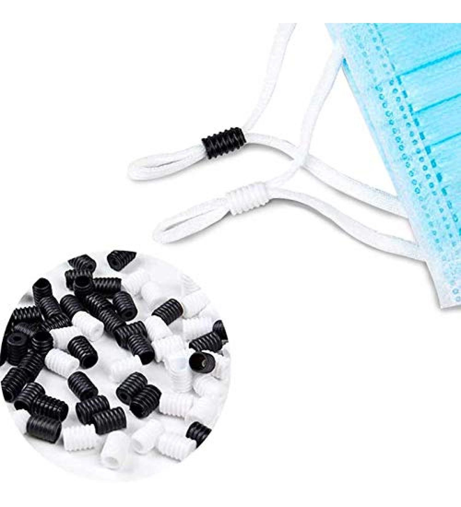 100 PCS Black White Silicone Cord Locks Toggles Lanyard for Drawstrings - Adjustable Buckle Elastic Cord Adjuster for Masks - Non Slip Stopper for Adults & Children - Buy Online on GoSupps.com