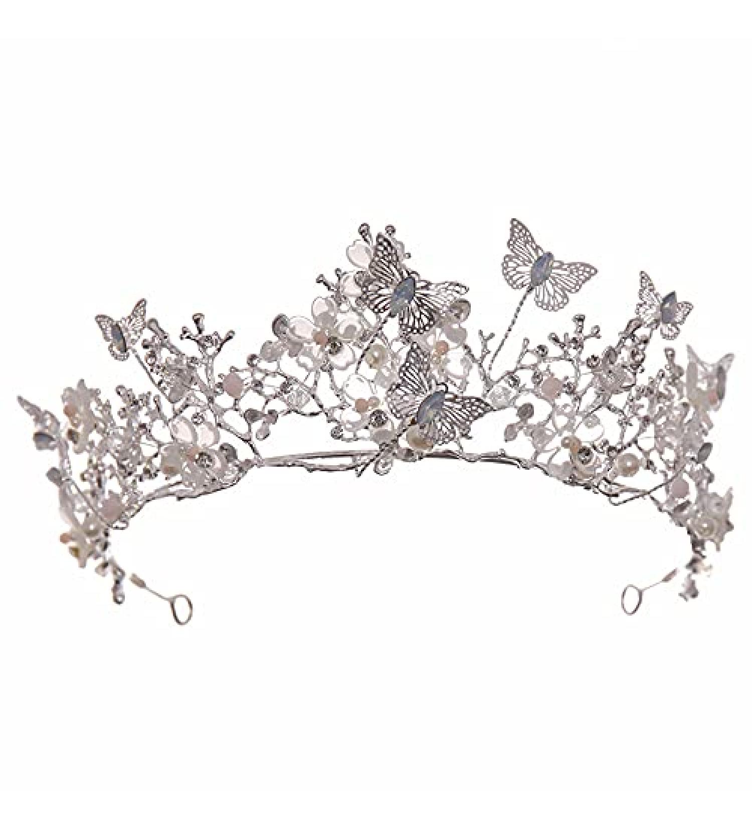 Baroque Pearl Rhinestone Princess Crown Wedding Tiara - Silver - Buy Online on GoSupps.com