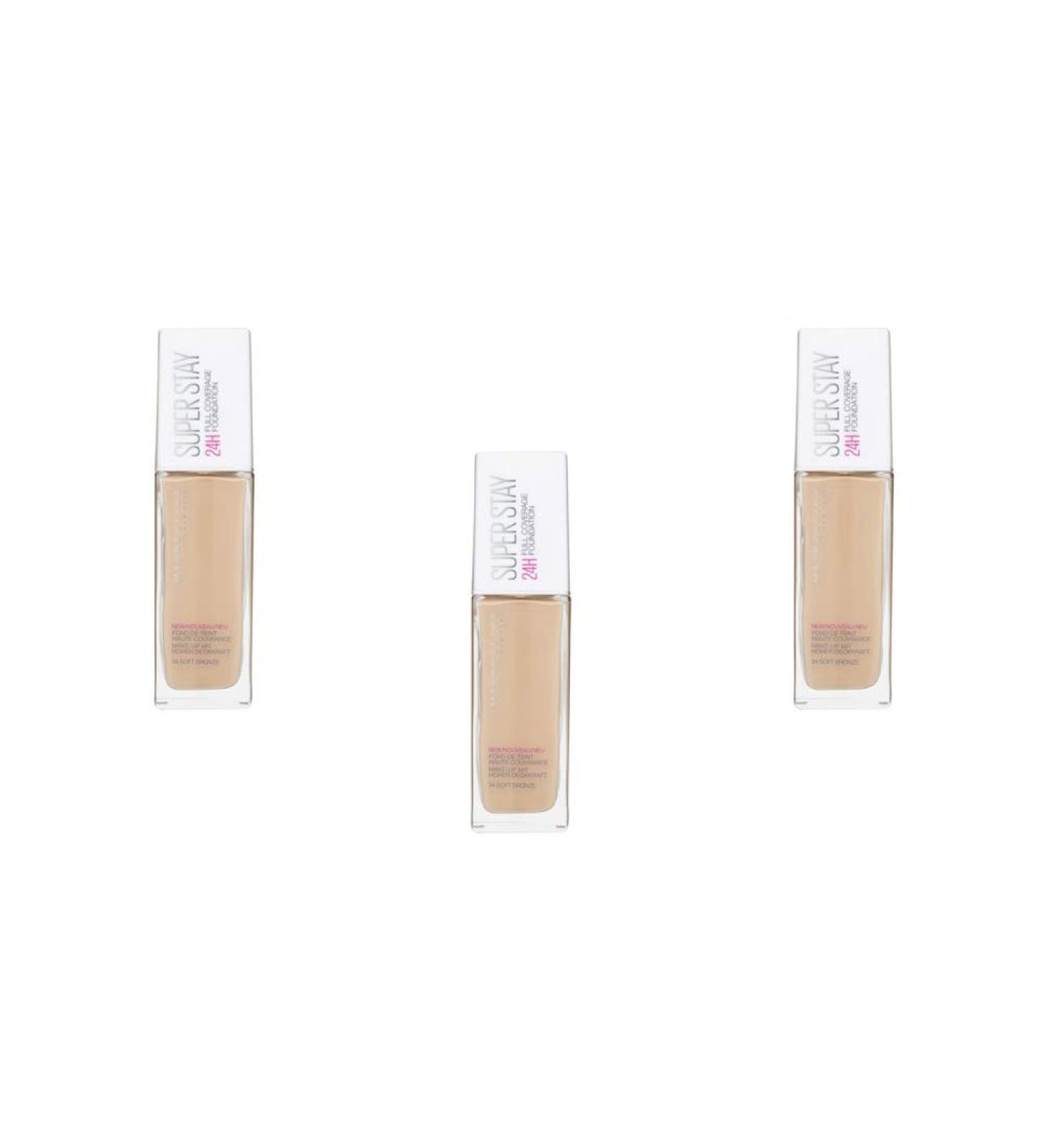 Foundation SuperStay 24H Full Coverage - 34: Soft Bronze 30ml Pack of 3 (3 x 30ml) - Buy Online on GoSupps.com