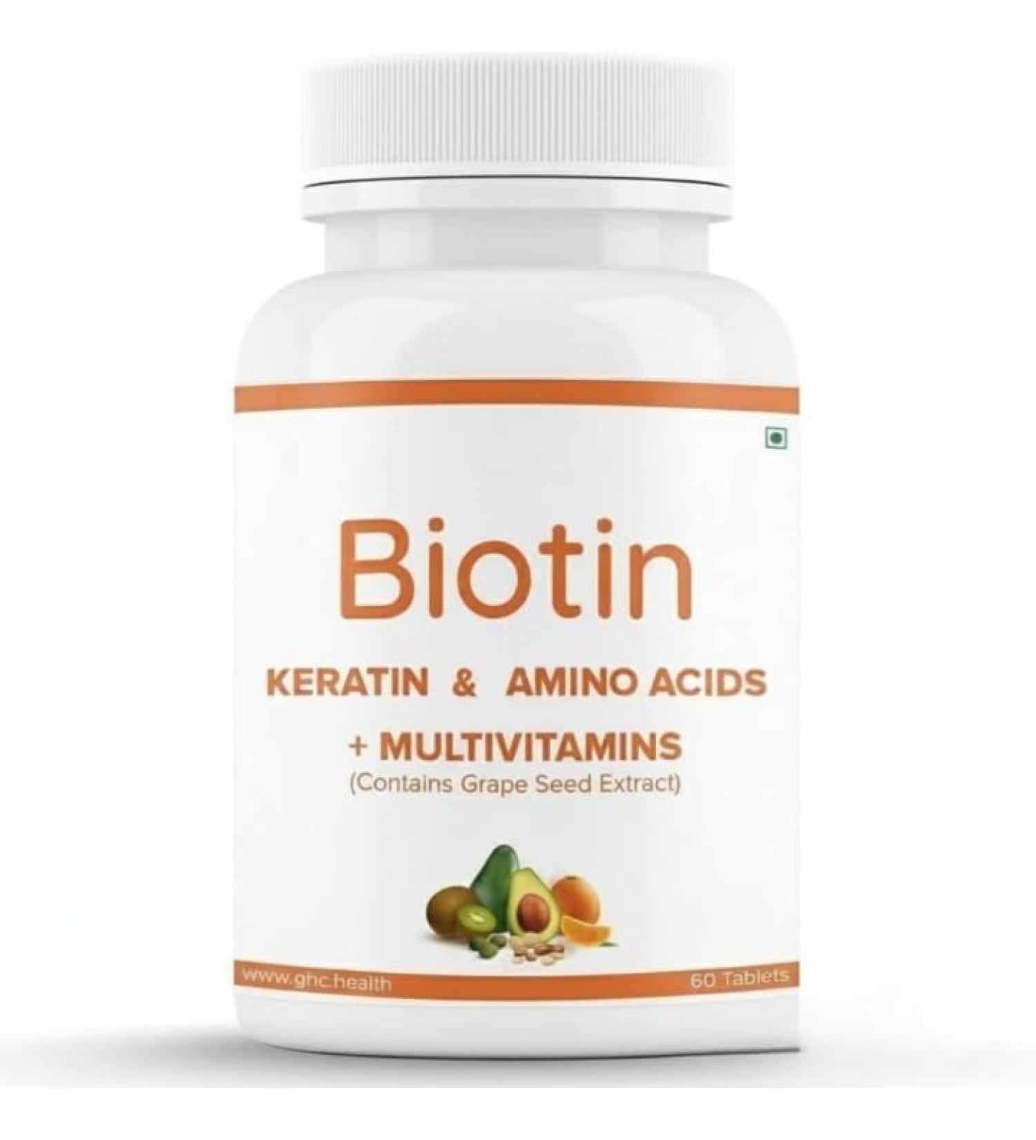 Beard Biotin- 100% Vegan 60 Tablets (Pack of 1) | Promotes Stronger & Thicker Beard Growth Powered with Vitamin A Vitamin E Vitamin B7 Keratin & Amino Acids - Buy Online on GoSupps.com