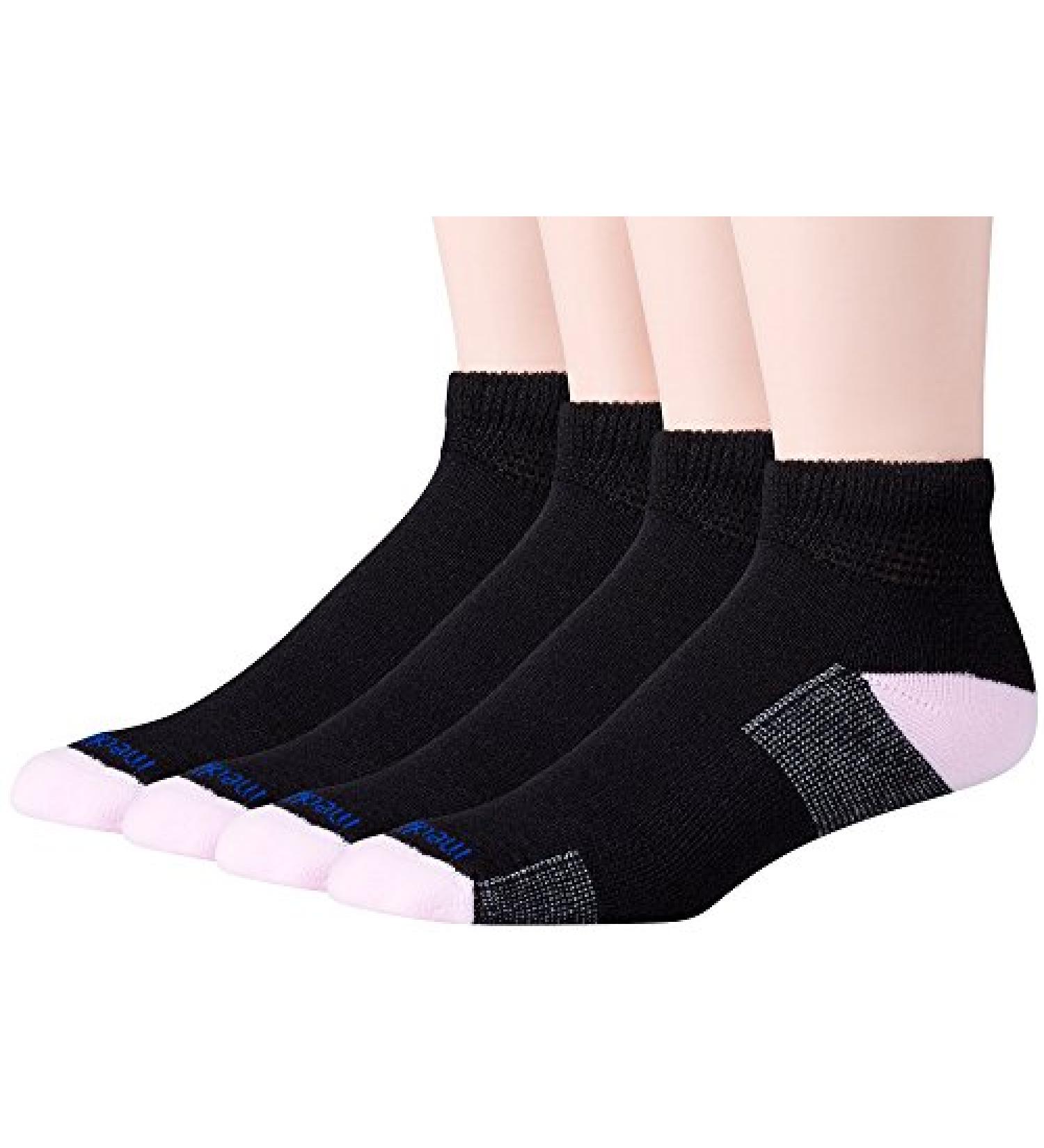 MediPEDS Women's Diabetic Quarter Socks with Nanoglide 4 Pack Shoe Size: 5-10 Black With Pink