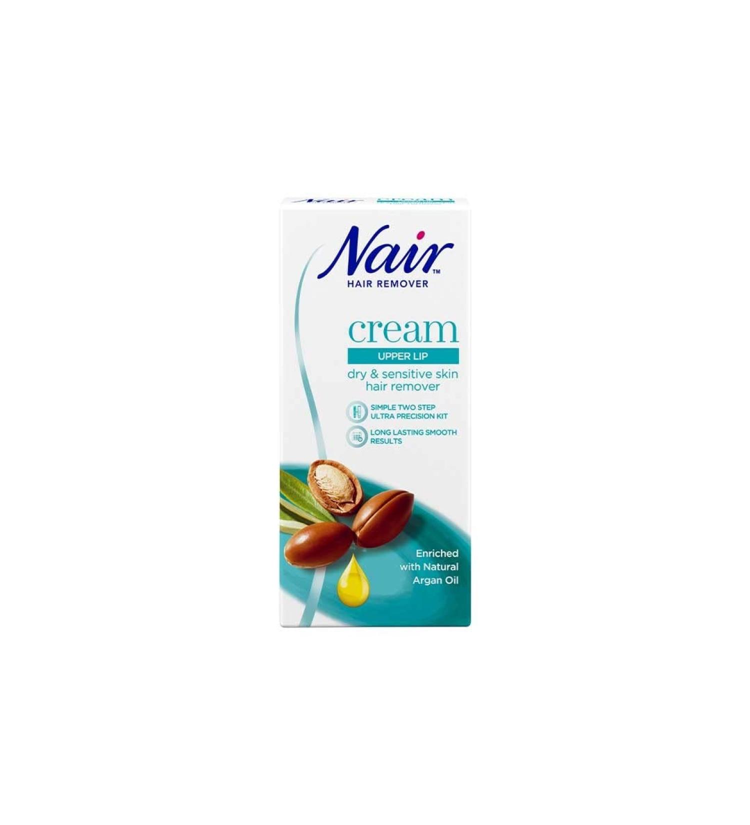 Nair Upper Lip Kit - Gentle Facial Hair Remover with Natural Argan Oil - 20ml Tube + Moisturizer - Buy Online on GoSupps.com