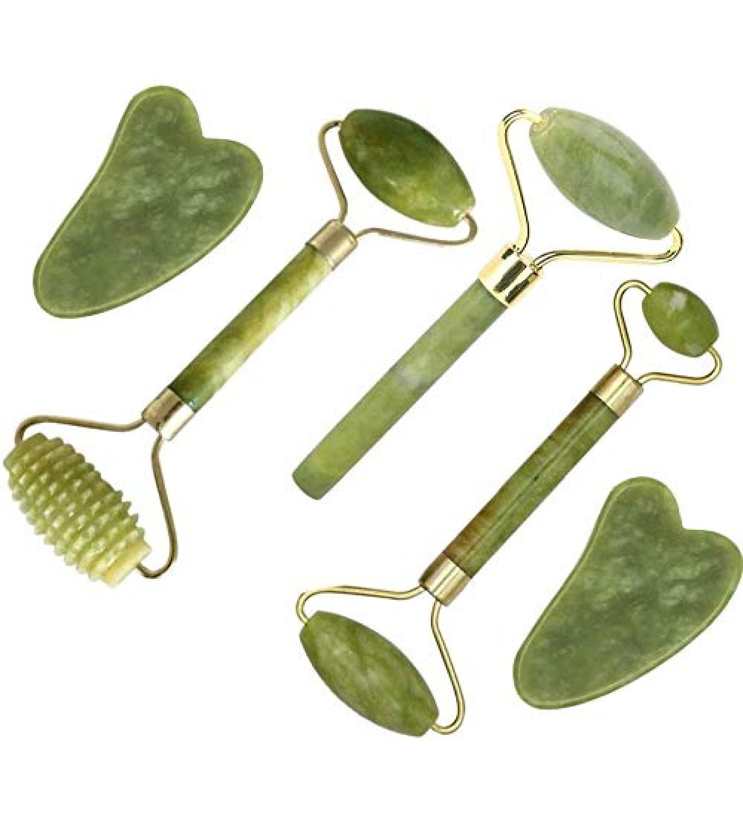 Jade Roller for Face facial roller Jade Roller Face Massager Facial Skin Care Tool Reduces Wrinkles and Tightens Skin Natural Real Jade Stone for Face Eye Neck Body (5 in 1) - Buy Online on GoSupps.com