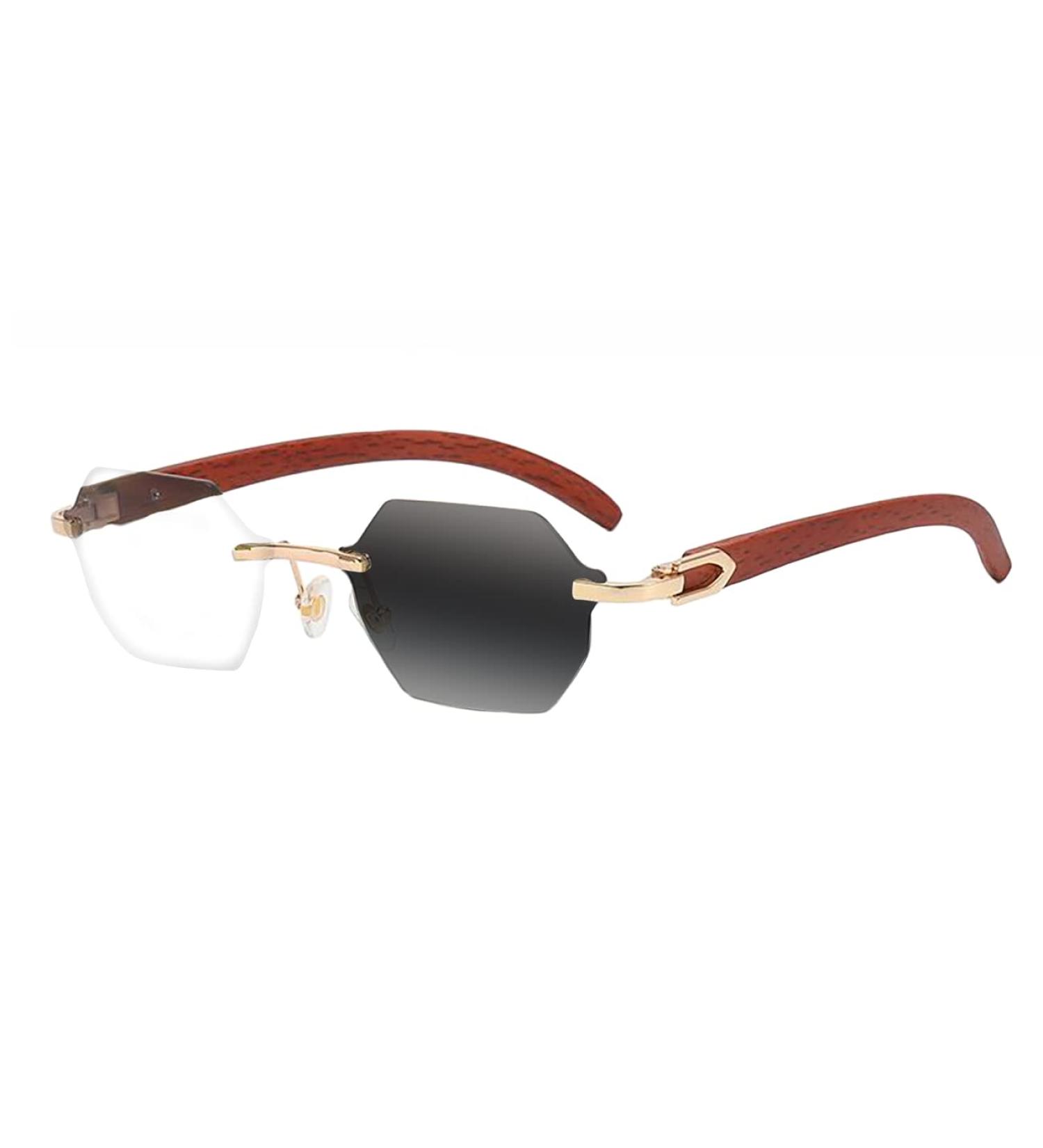 Multifocal Progressive Rimless Glasses for Men & Women - UV400 Photochromic Retro Polygonal Design - Near & Far Vision - Brown (3x - Buy Online on GoSupps.com