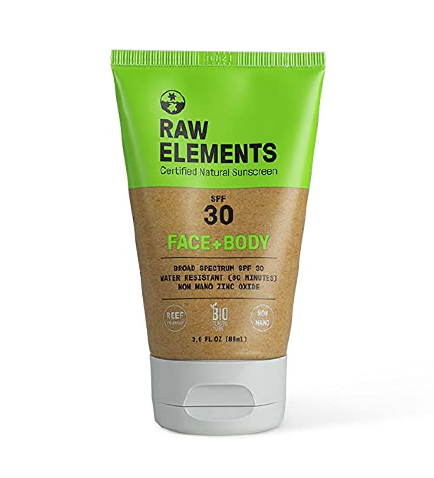 Raw Elements Face and Body Mineral Sunscreen SPF 30+ - 95% Organic, Water Resistant, Reef Safe, Cruelty Free - 3oz Bio-Resin Tube, Moisturizing Formula - All Ages Safe - Buy Online on GoSupps.com