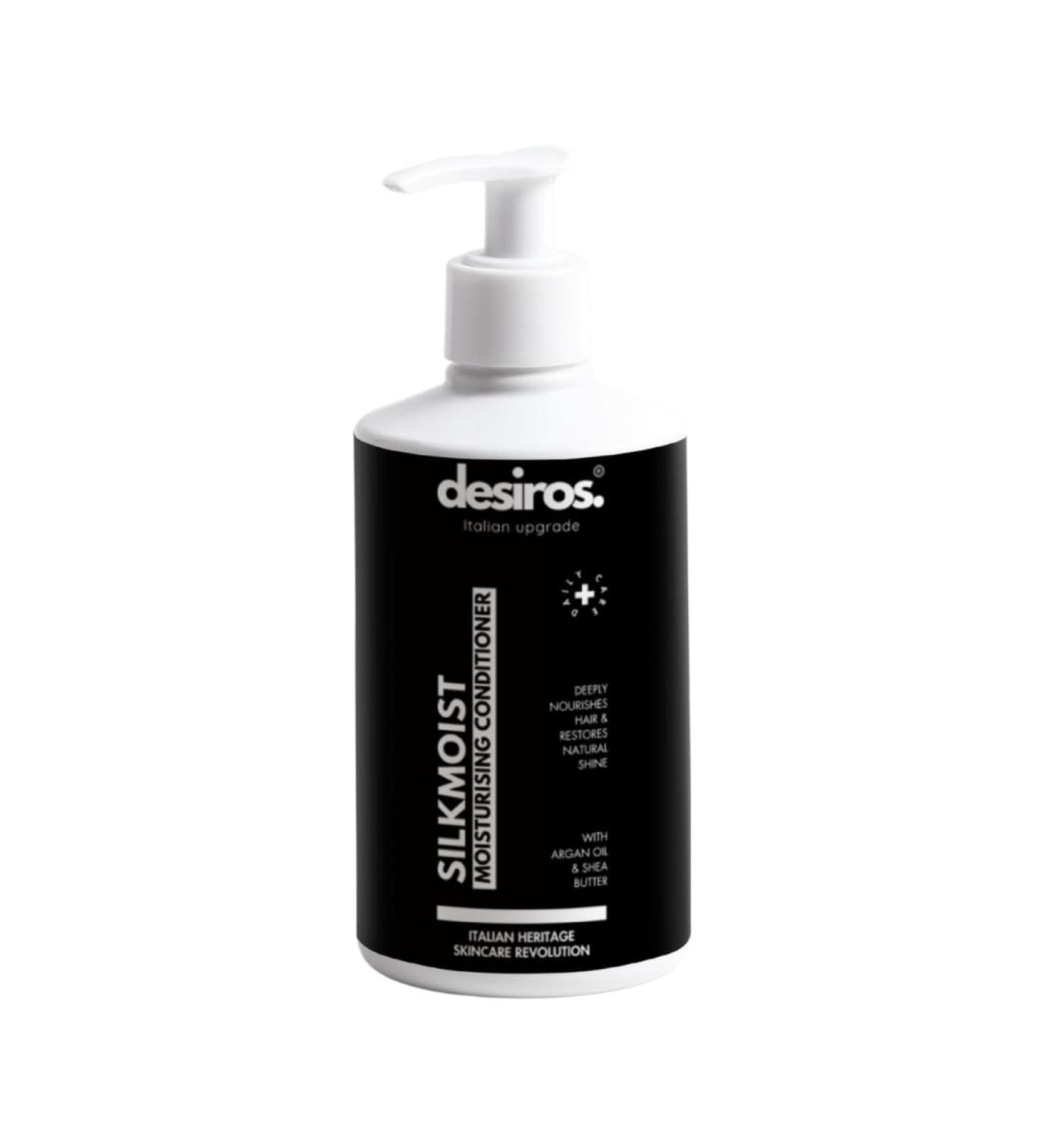  Desiros. Italian Upgrade SilkMoist by Desiros - Moisturizing Balm with Argan Oil and Wheat Proteins - Nourishes and softens dry ends - Leaves hair soft and manageable - 300 ml - Buy Online on GoSupps.com
