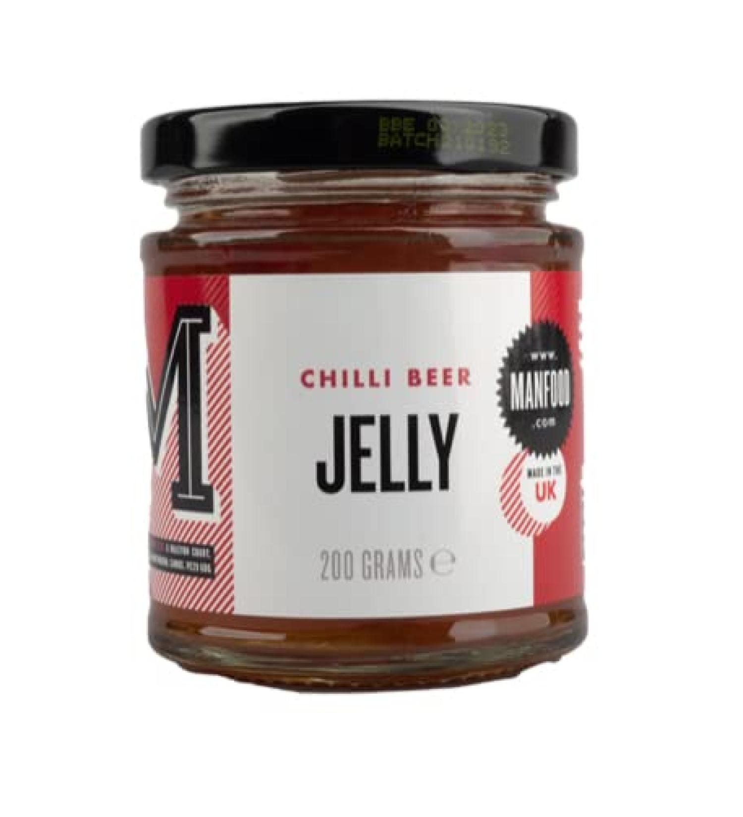 Manfood Chilli Beer Jelly (200g) | Sweet Jelly with a hint of Chilli | Perfect for Cheese | Try in a Gravy or use as a Glaze for Meat or tofu | Made in The UK - Buy Online on GoSupps.com