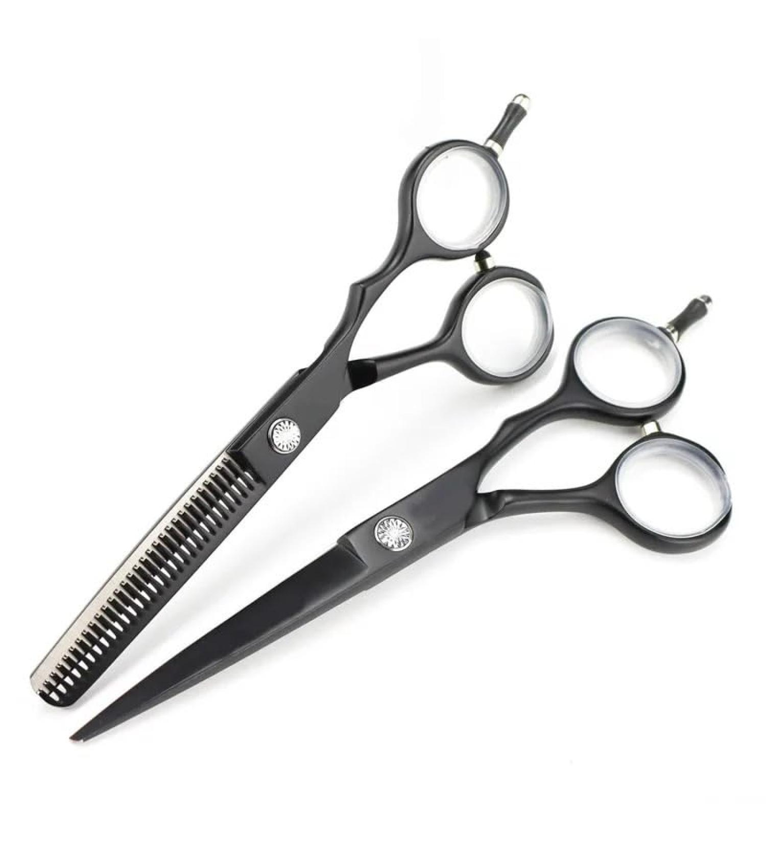 Hair Cutting Scissors 5.5 Inch Professional Japan 440c Black Hair Cutting Scissors Haircut Thinning Barber Haircutting Shears Hairdresser Scissors Set - Buy Online on GoSupps.com