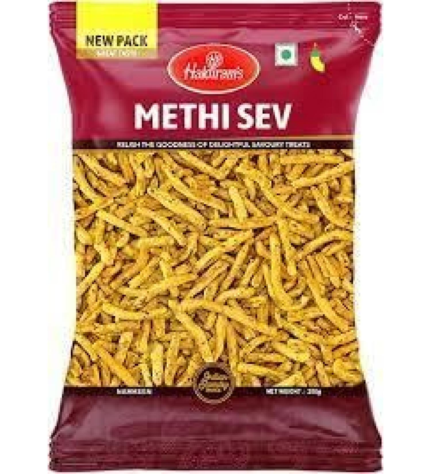 Haldiram's Methi sev | 200g (Pack of 2) | Popular Indian Savouries | Treat for Every Occasions | Crispy and Crunchy | Authentic Taste - Buy Online on GoSupps.com