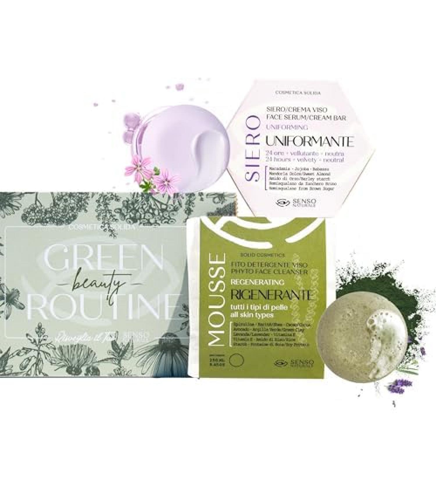 Senso Naturale Perfect Skin Kit Solid Smoothing Face Serum + Regenerating Foam, Toning Set for Radiant and Toned Skin, Moisturizing, Soothing, 100% Natural, Organic and Vegan