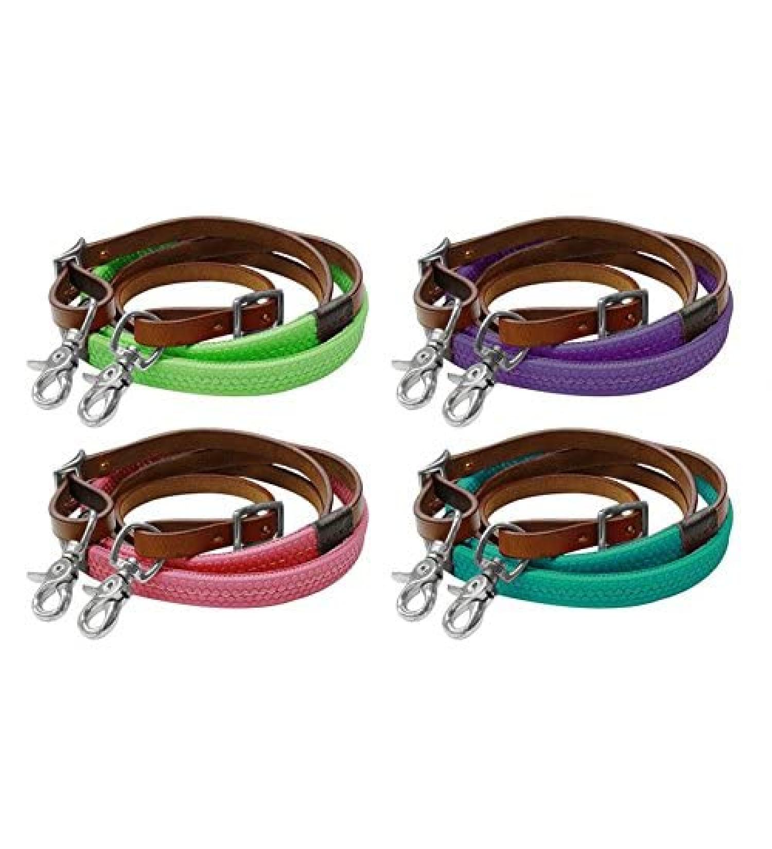 Showman 7' Rubber Grip Leather Barrel Reins w/Scissor Snap Ends Teal