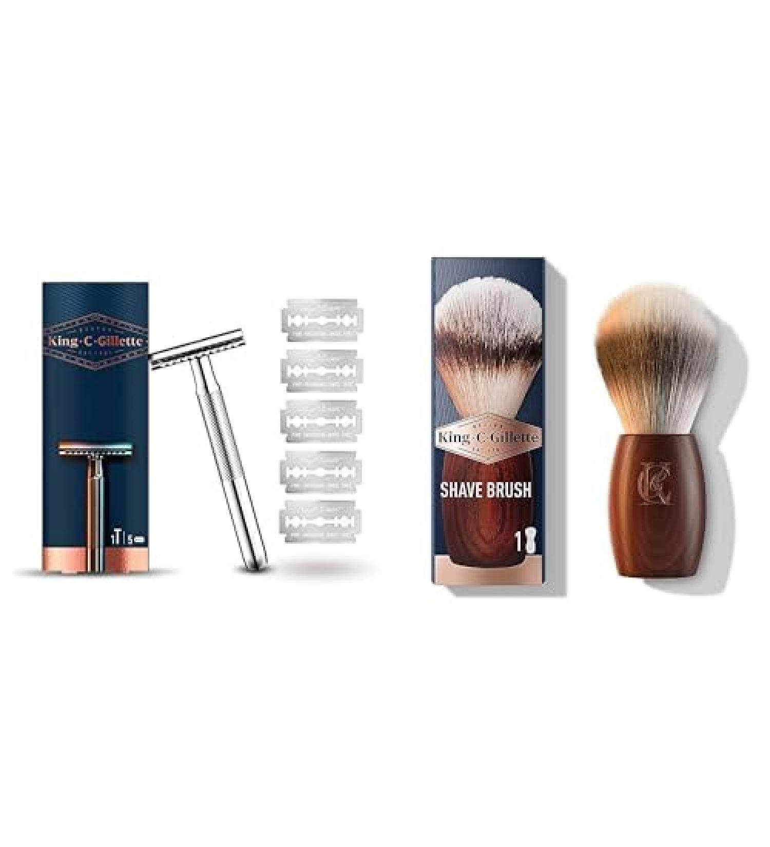 King C. Gillette Razor Set for Men | Razor + 5 Blades & Wooden Brush | Premium Shaving Experience & Perfect Gift Bundle - Buy Online on GoSupps.com